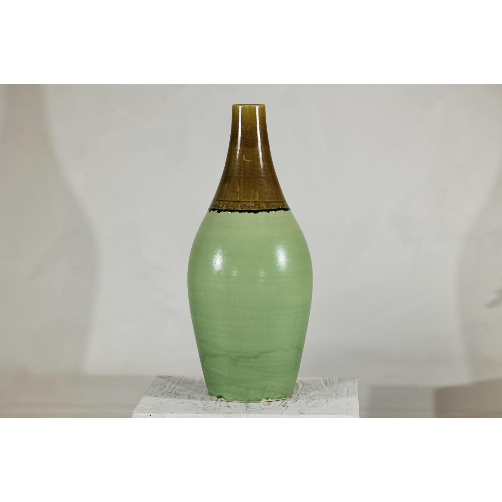 Large Studio Pottery Floor Vase with Brown and Green Glaze-3. Asian &amp; Chinese Furniture, Art, Antiques, Vintage Home Décor for sale at FEA Home