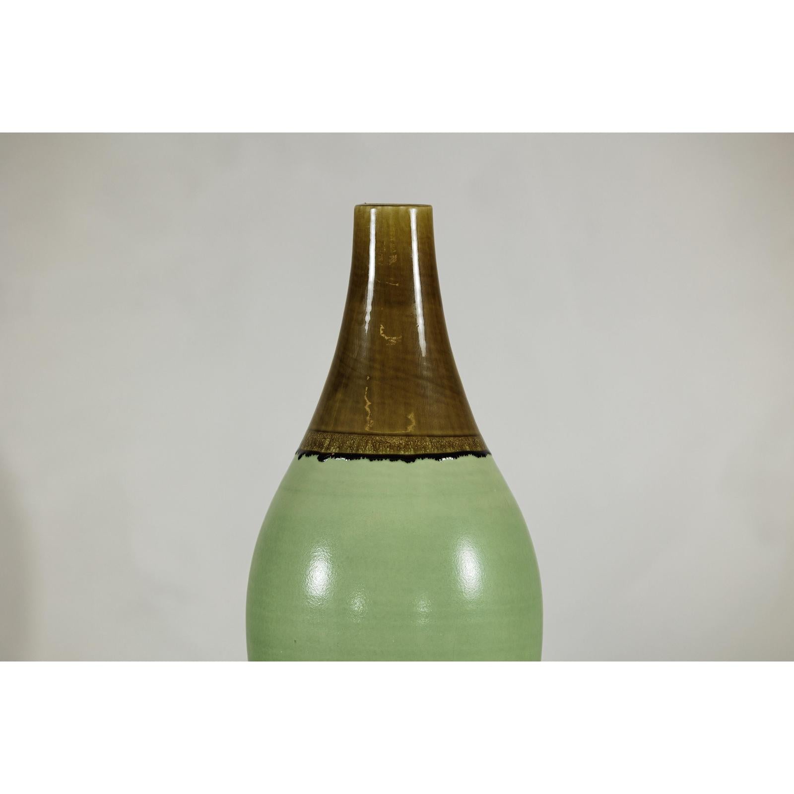 Large Studio Pottery Floor Vase with Brown and Green Glaze-5. Asian &amp; Chinese Furniture, Art, Antiques, Vintage Home Décor for sale at FEA Home