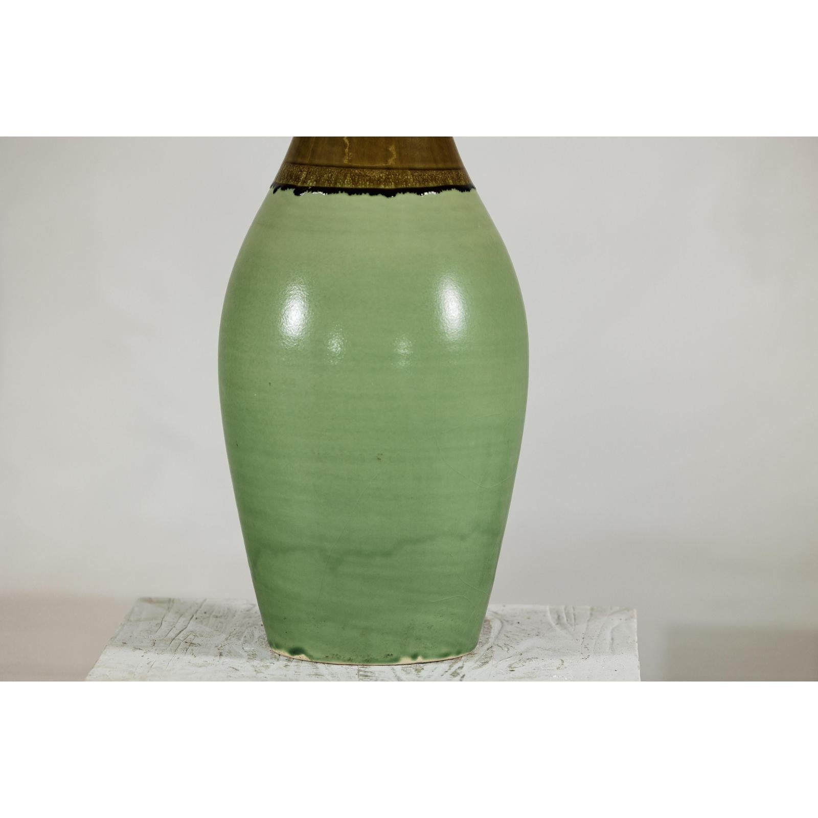 Large Studio Pottery Floor Vase with Brown and Green Glaze-6. Asian &amp; Chinese Furniture, Art, Antiques, Vintage Home Décor for sale at FEA Home