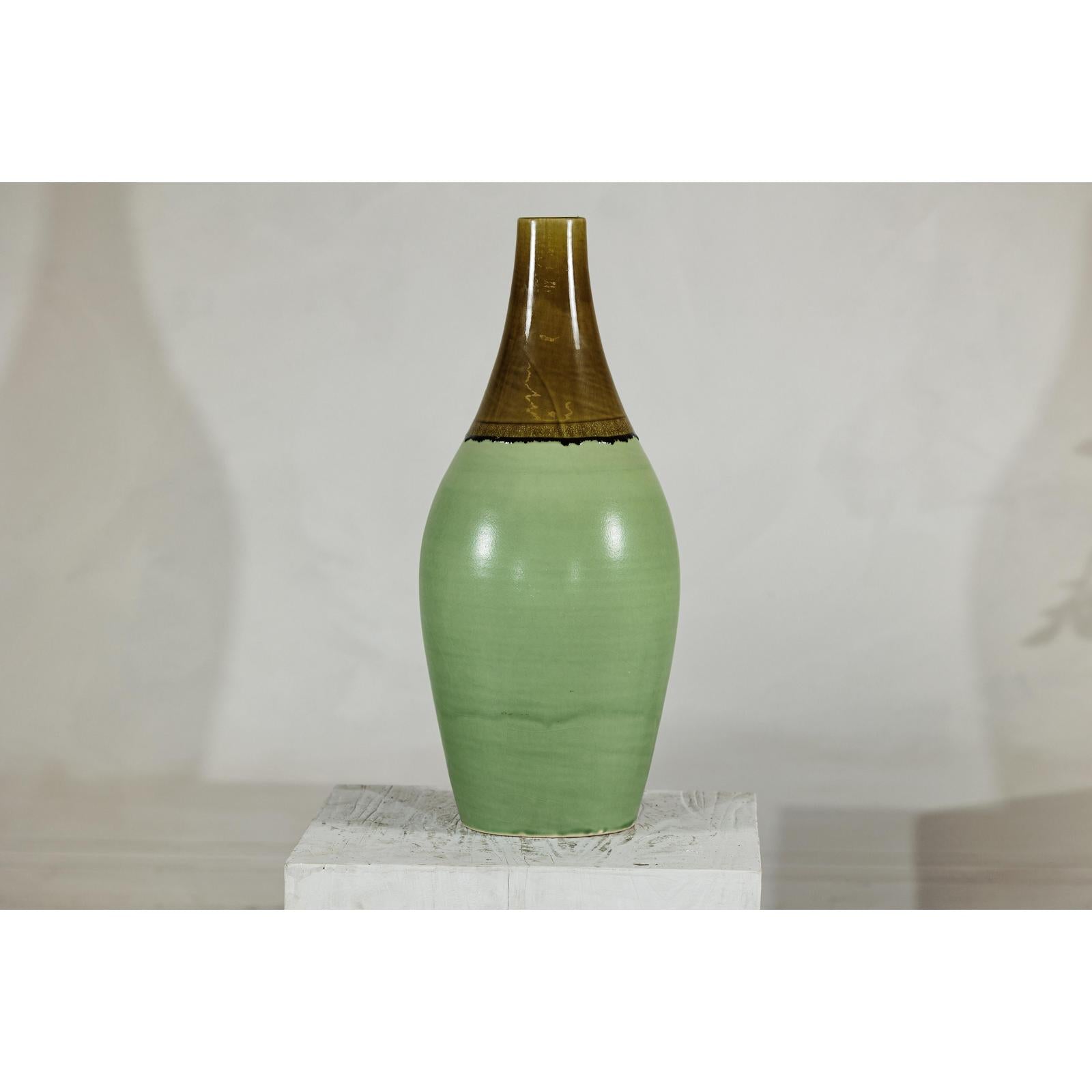 Large Studio Pottery Floor Vase with Brown and Green Glaze-8. Asian &amp; Chinese Furniture, Art, Antiques, Vintage Home Décor for sale at FEA Home