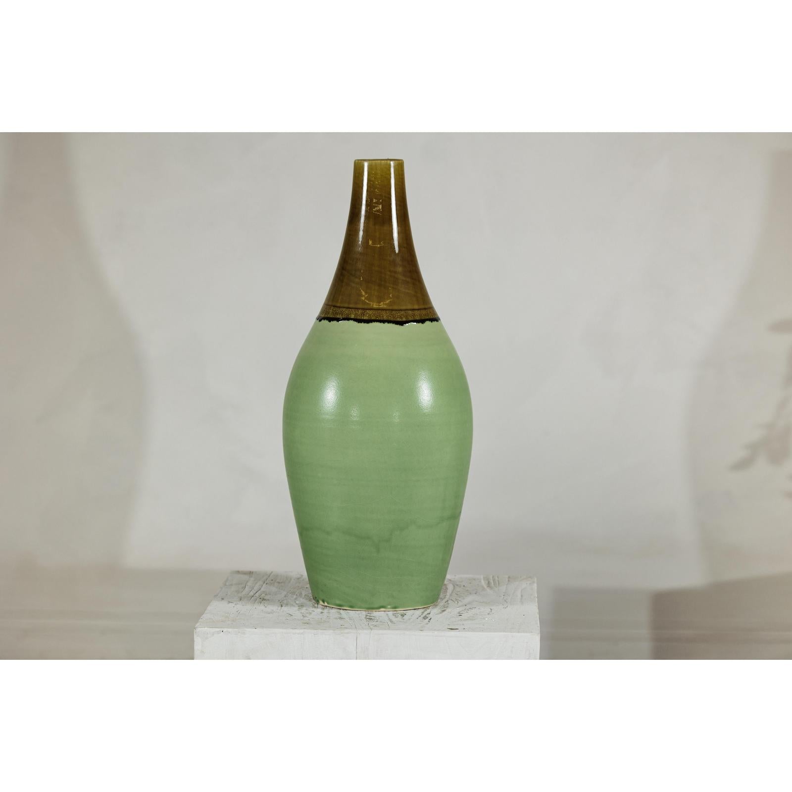 Large Studio Pottery Floor Vase with Brown and Green Glaze-9. Asian &amp; Chinese Furniture, Art, Antiques, Vintage Home Décor for sale at FEA Home