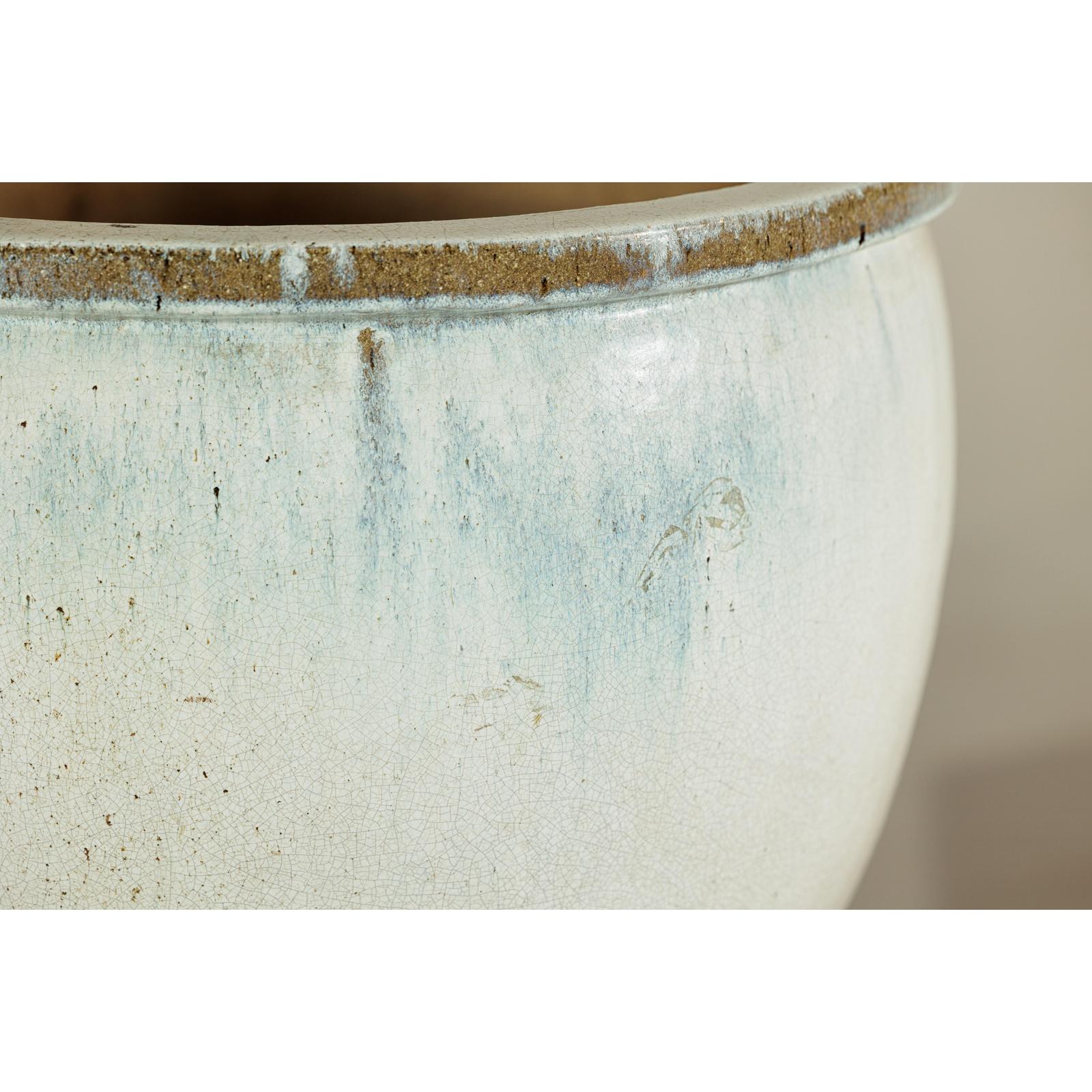 Large Vintage Crackle-Glazed Ceramic Planter in Soft White - image 12