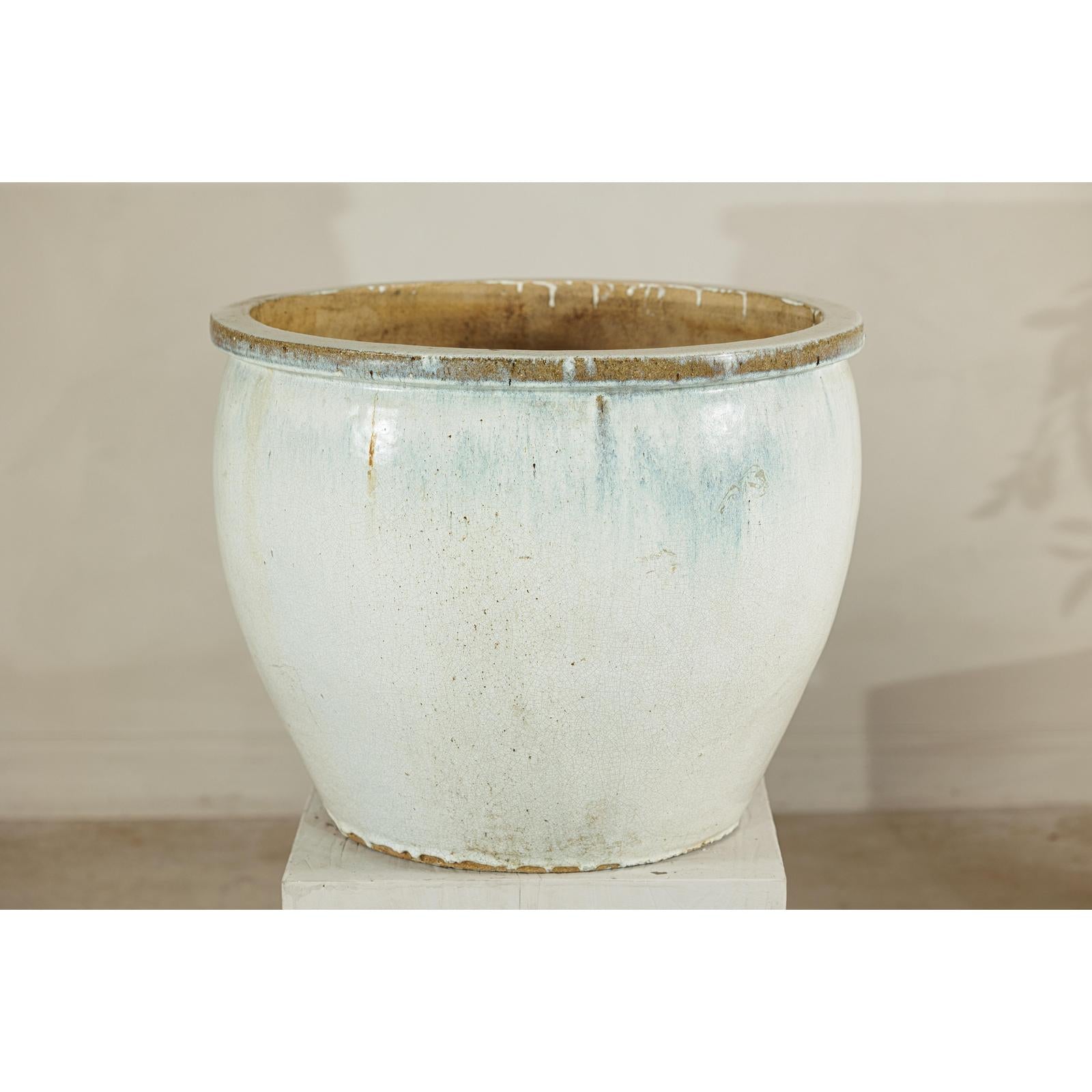Large Vintage Crackle-Glazed Ceramic Planter in Soft White - image 13