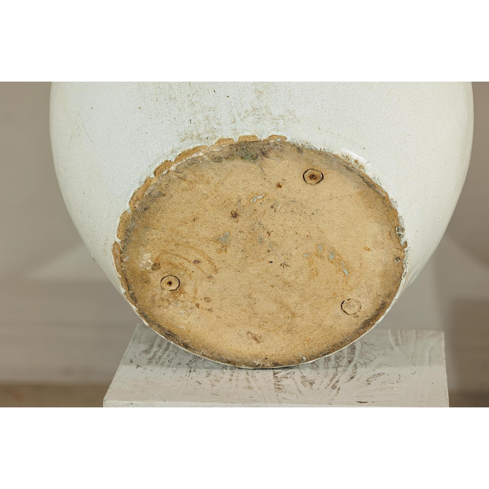 Large Vintage Crackle-Glazed Ceramic Planter in Soft White - image 17