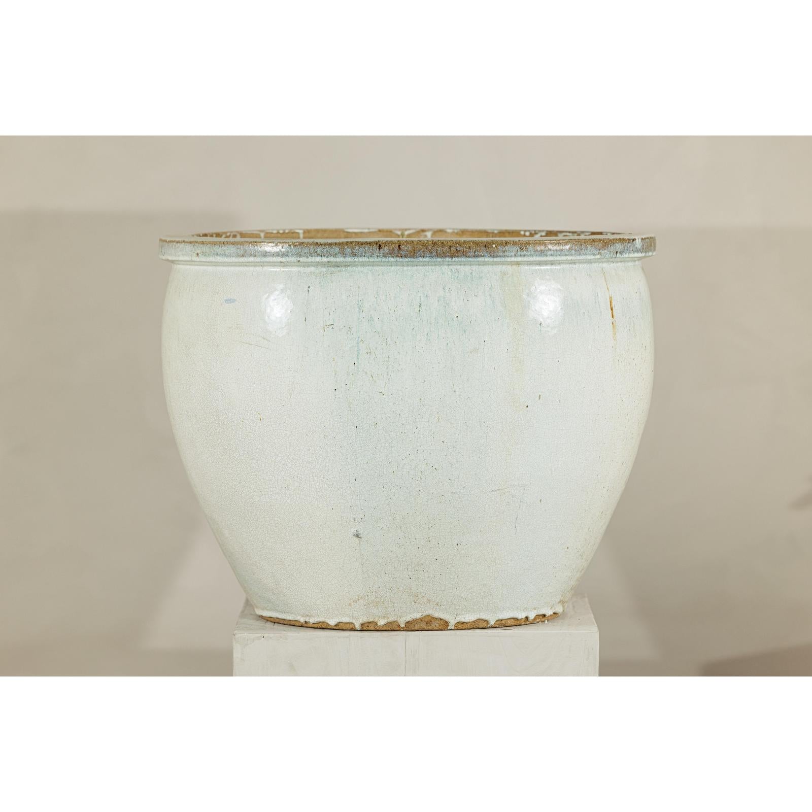 Large Vintage Crackle-Glazed Ceramic Planter in Soft White - image 18