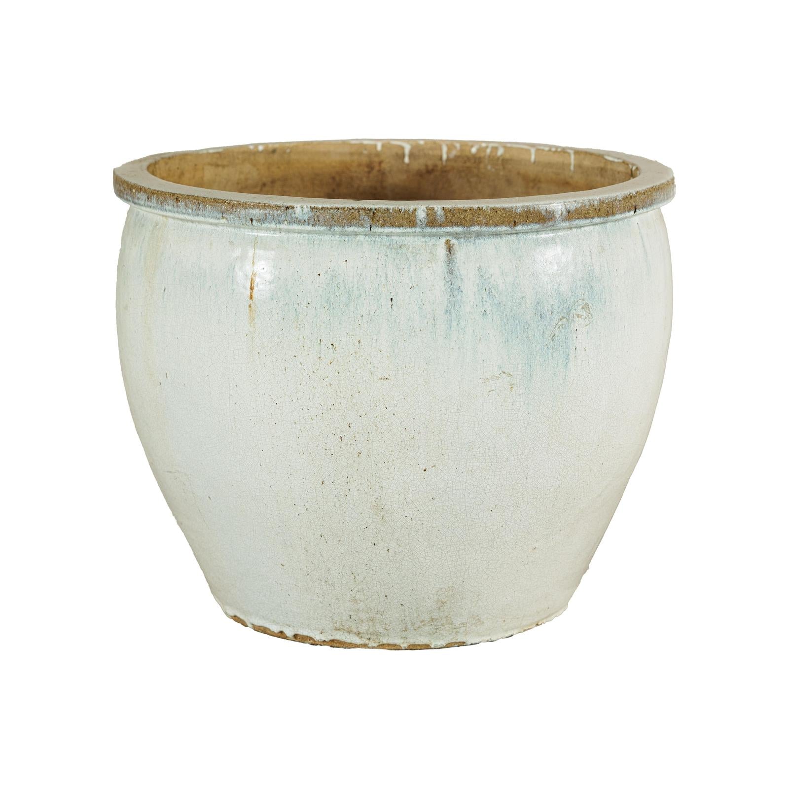 Large Vintage Crackle-Glazed Ceramic Planter in Soft White - image 19