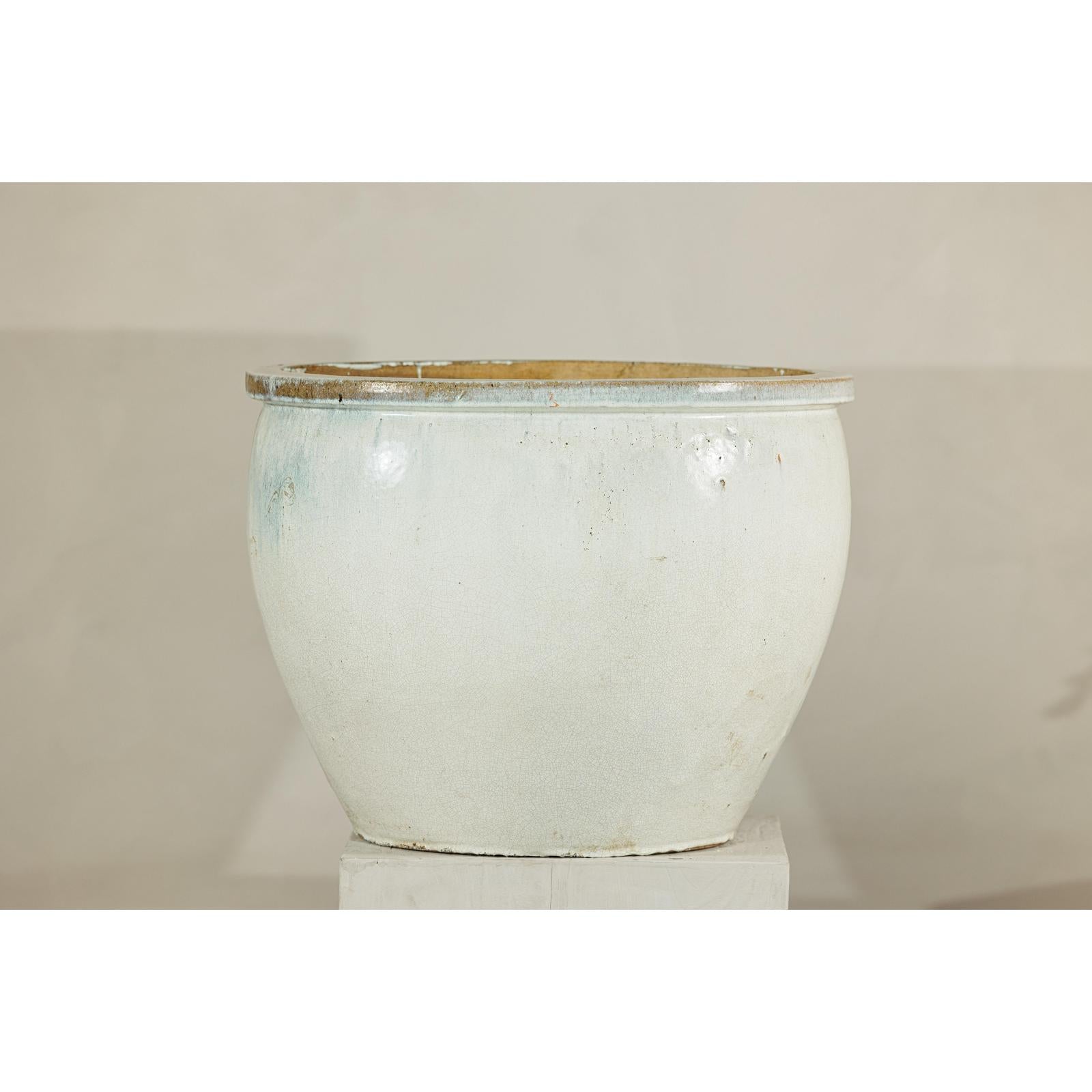 Large Vintage Crackle-Glazed Ceramic Planter in Soft White - image 5