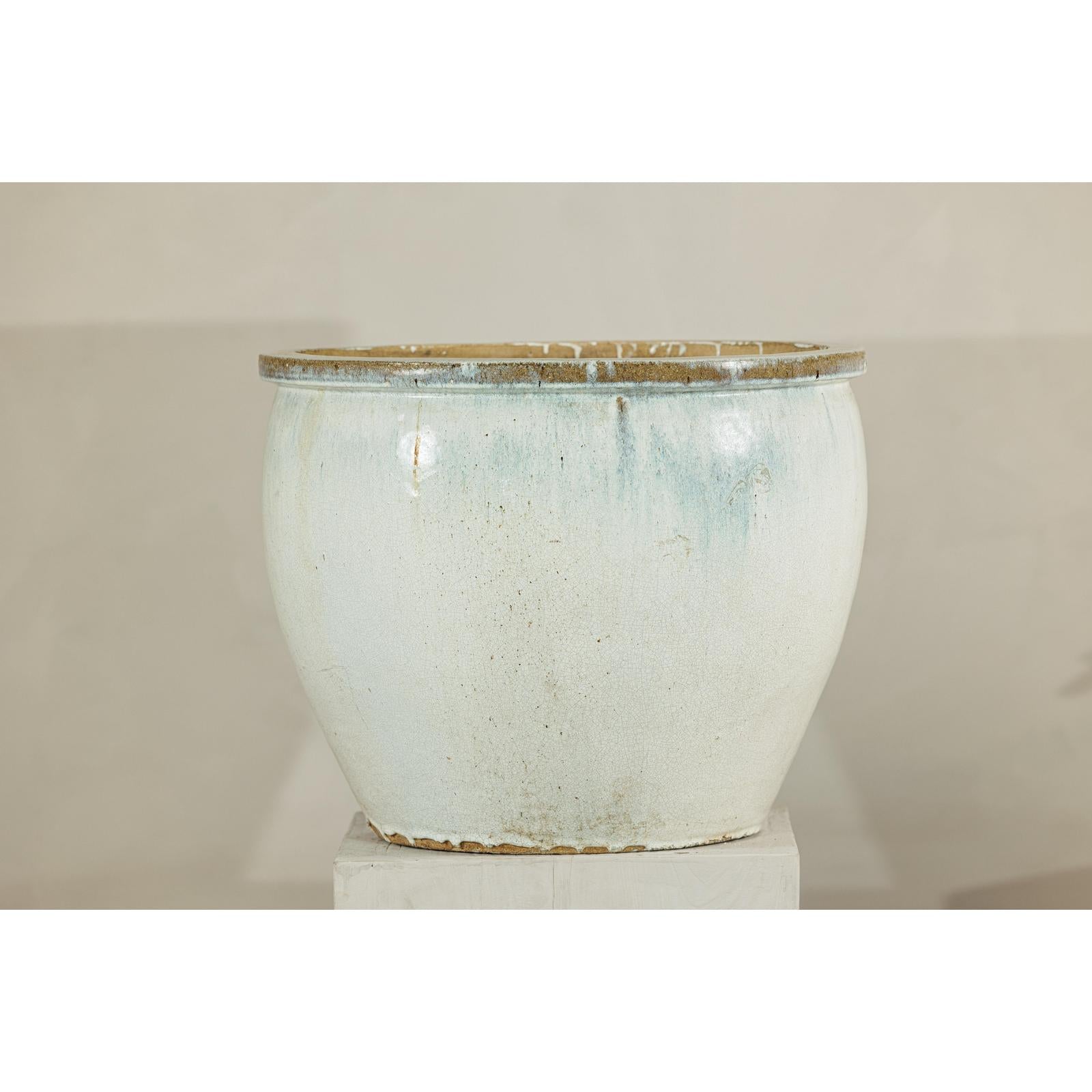 Large Vintage Crackle-Glazed Ceramic Planter in Soft White - image 6
