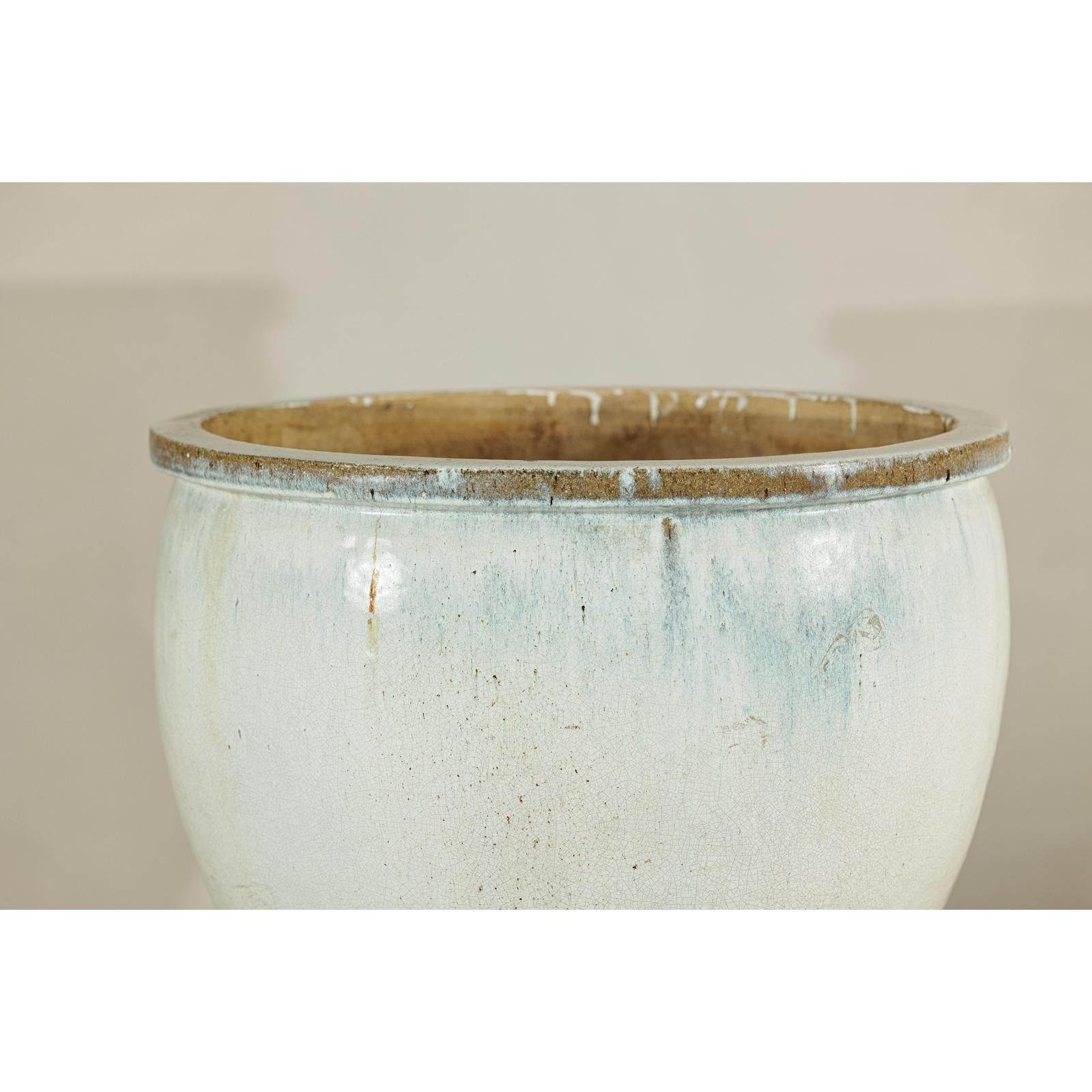 Large Vintage Crackle-Glazed Ceramic Planter in Soft White - image 7