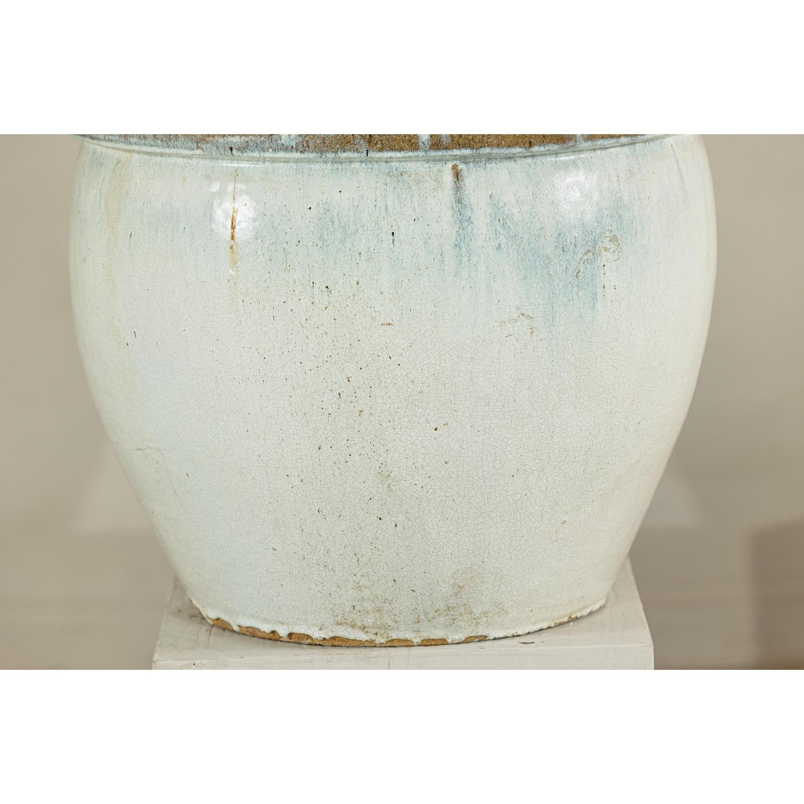 Large Vintage Crackle-Glazed Ceramic Planter in Soft White - image 8
