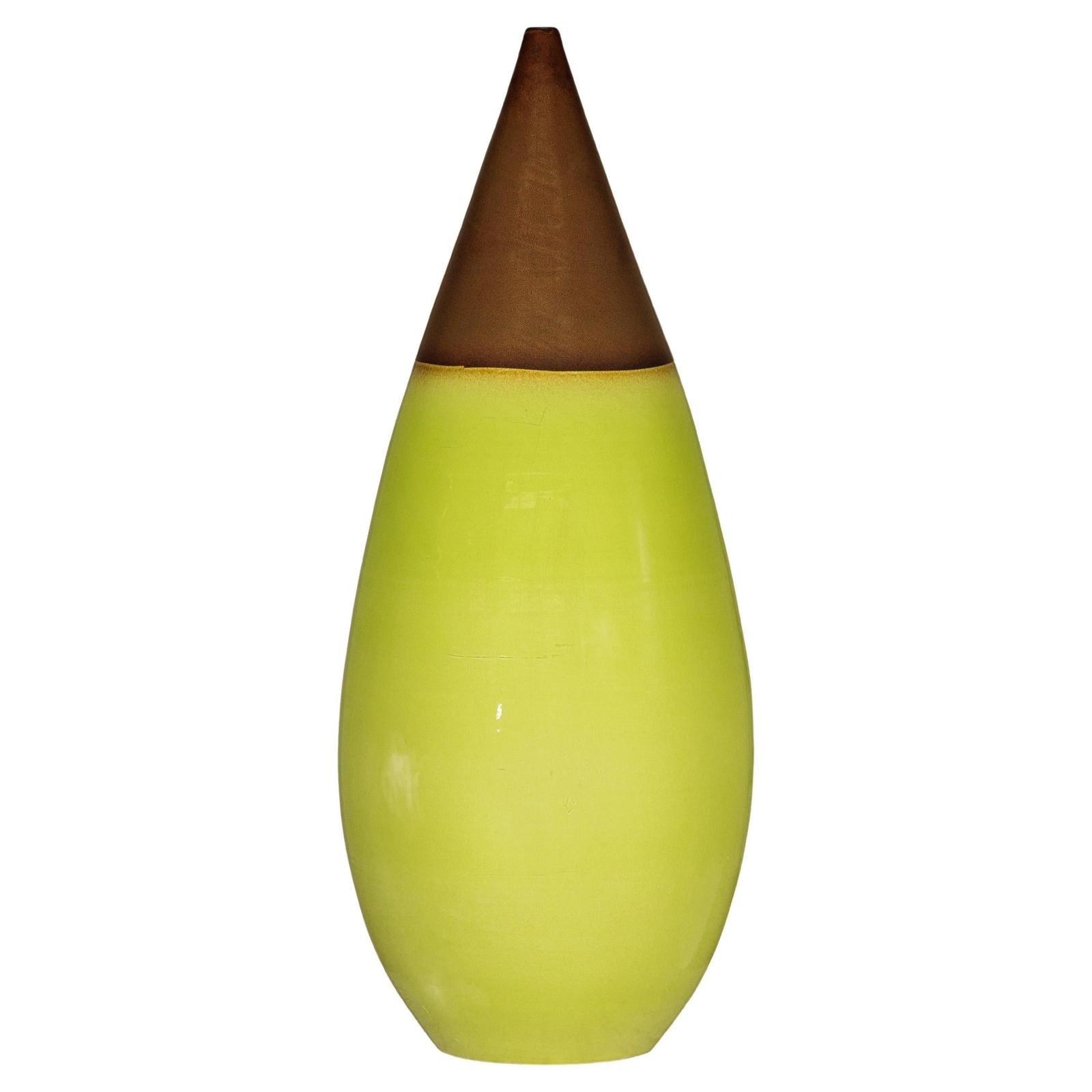Large Yellow &amp; Brown Ceramic Vase with Tapered Form - image 1