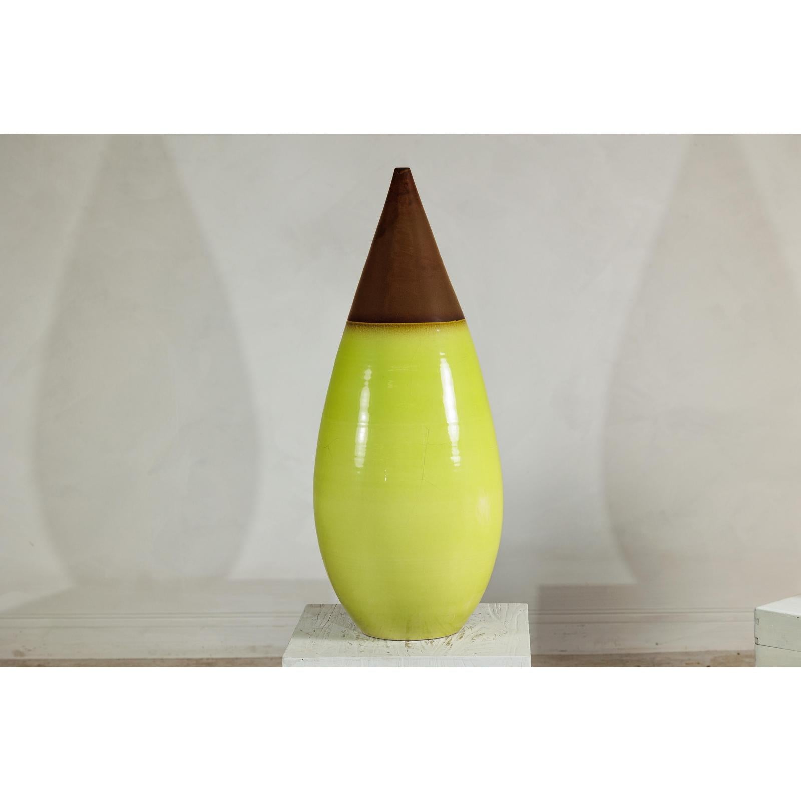 Large Yellow &amp; Brown Ceramic Vase with Tapered Form - image 10