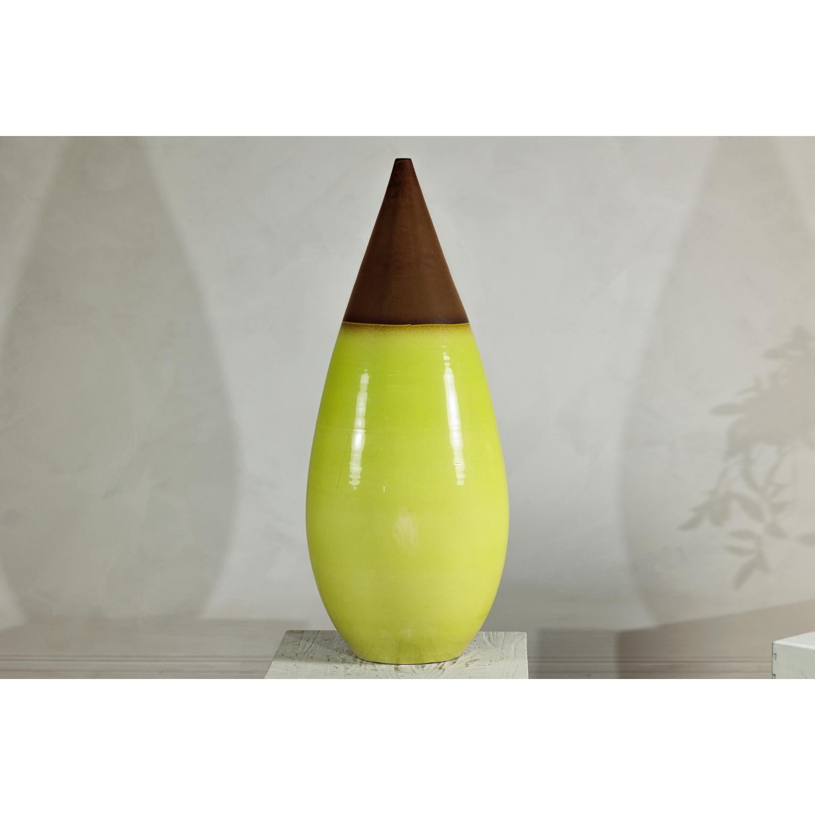 Large Yellow &amp; Brown Ceramic Vase with Tapered Form - image 13