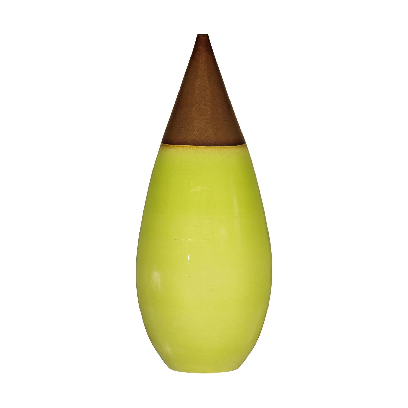 Large Yellow &amp; Brown Ceramic Vase with Tapered Form - image 15
