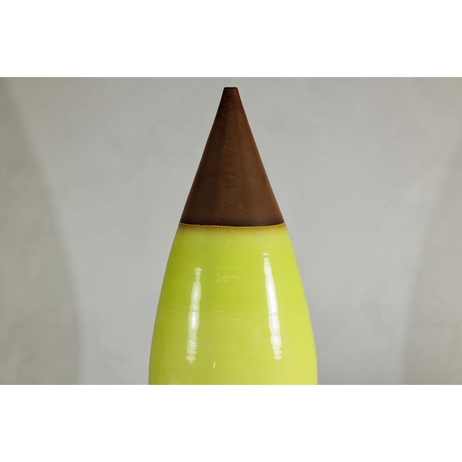 Large Yellow &amp; Brown Ceramic Vase with Tapered Form - image 5