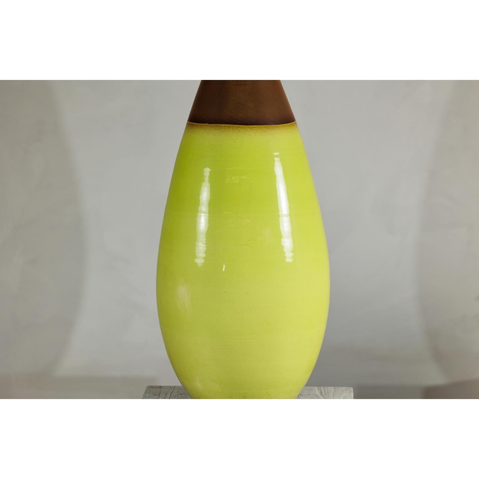 Large Yellow &amp; Brown Ceramic Vase with Tapered Form - image 6