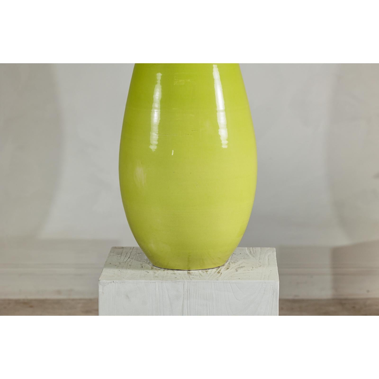 Large Yellow &amp; Brown Ceramic Vase with Tapered Form - image 7