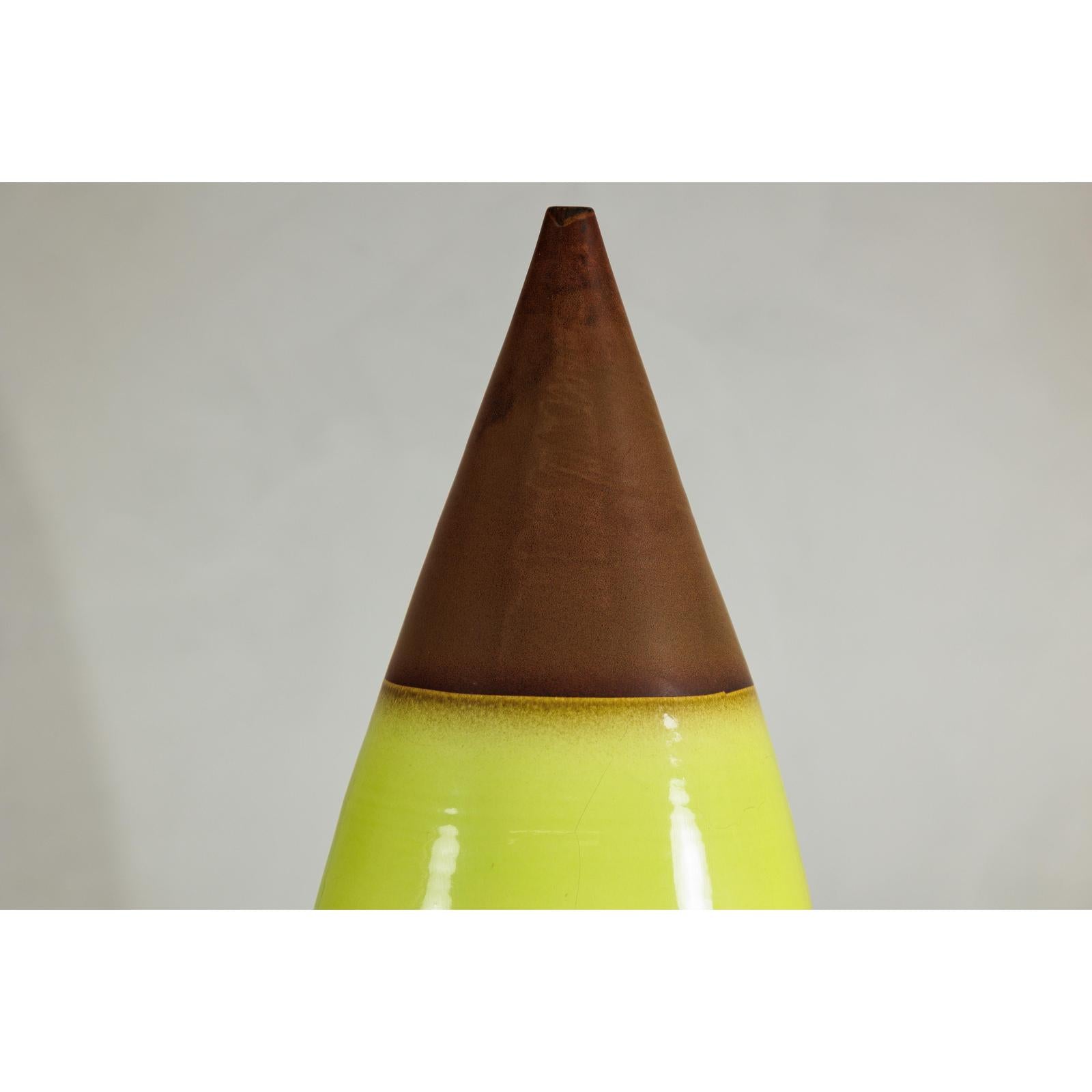Large Yellow &amp; Brown Ceramic Vase with Tapered Form - image 8