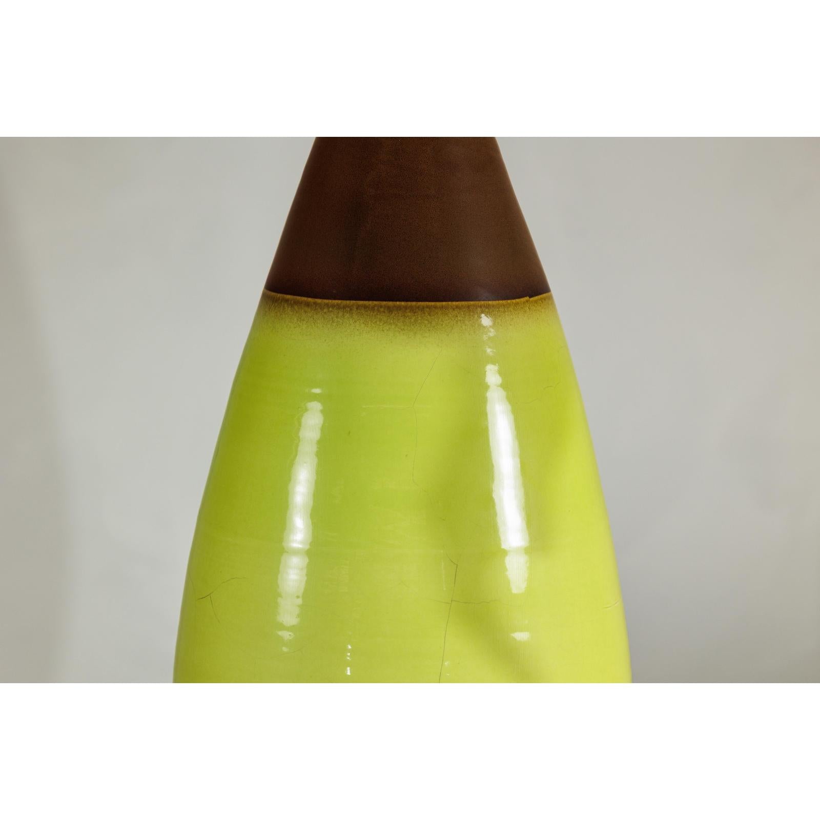 Large Yellow &amp; Brown Ceramic Vase with Tapered Form - image 9