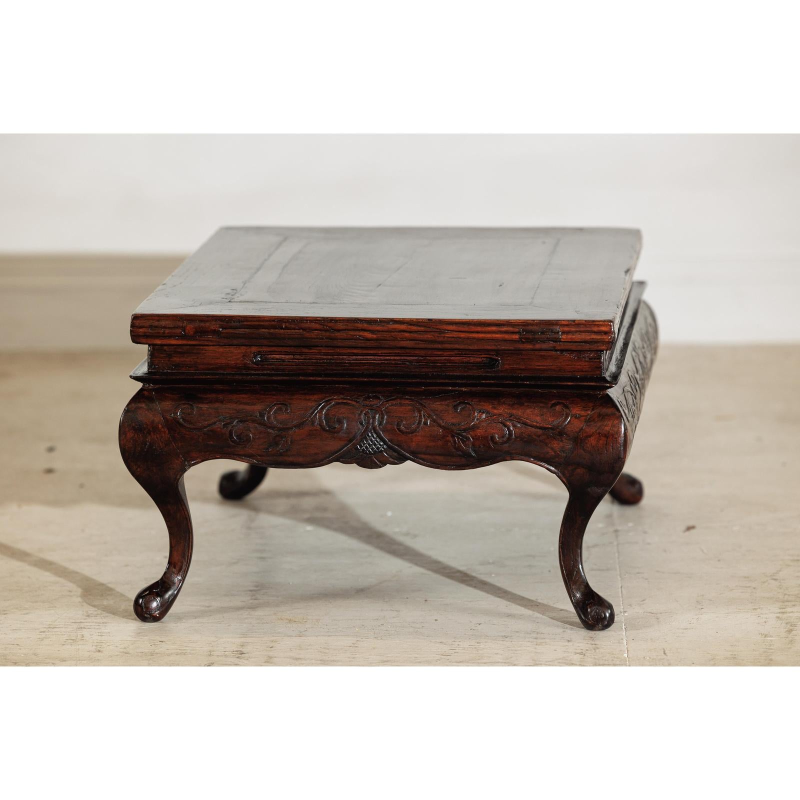 Late Qing Low Coffee Table with Cabriole Legs, Carved Apron and Lift Top-10. Asian &amp; Chinese Furniture, Art, Antiques, Vintage Home Décor for sale at FEA Home