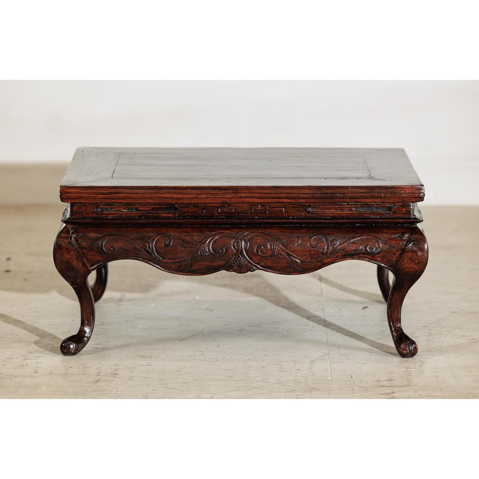 Late Qing Low Coffee Table with Cabriole Legs, Carved Apron and Lift Top-12. Asian &amp; Chinese Furniture, Art, Antiques, Vintage Home Décor for sale at FEA Home