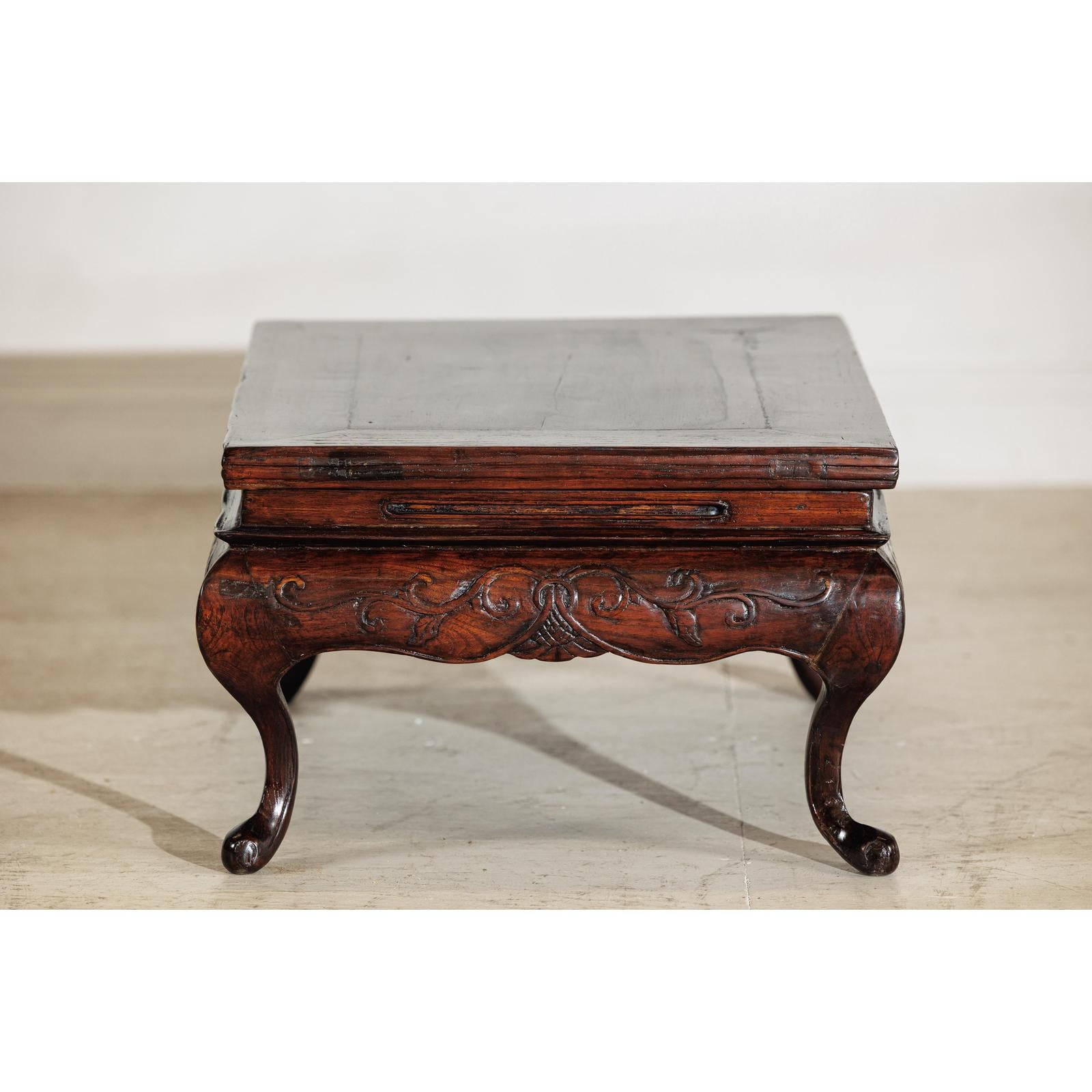 Late Qing Low Coffee Table with Cabriole Legs, Carved Apron and Lift Top-15. Asian &amp; Chinese Furniture, Art, Antiques, Vintage Home Décor for sale at FEA Home