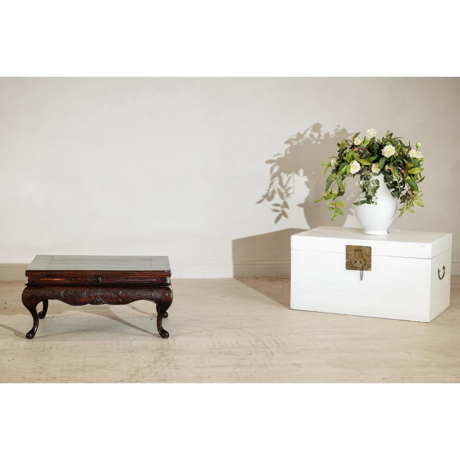 Late Qing Low Coffee Table with Cabriole Legs, Carved Apron and Lift Top-2. Asian & Chinese Furniture, Art, Antiques, Vintage Home Décor for sale at FEA Home