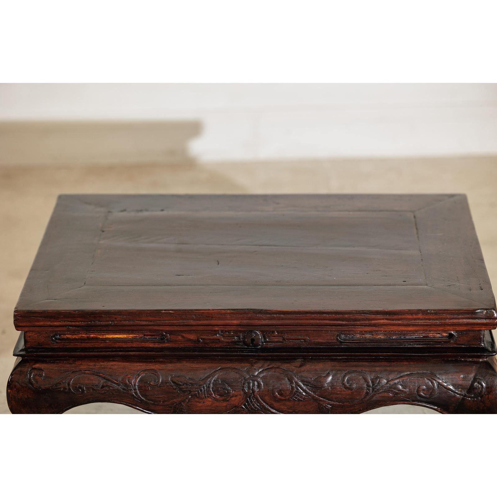 Late Qing Low Coffee Table with Cabriole Legs, Carved Apron and Lift Top-8. Asian &amp; Chinese Furniture, Art, Antiques, Vintage Home Décor for sale at FEA Home