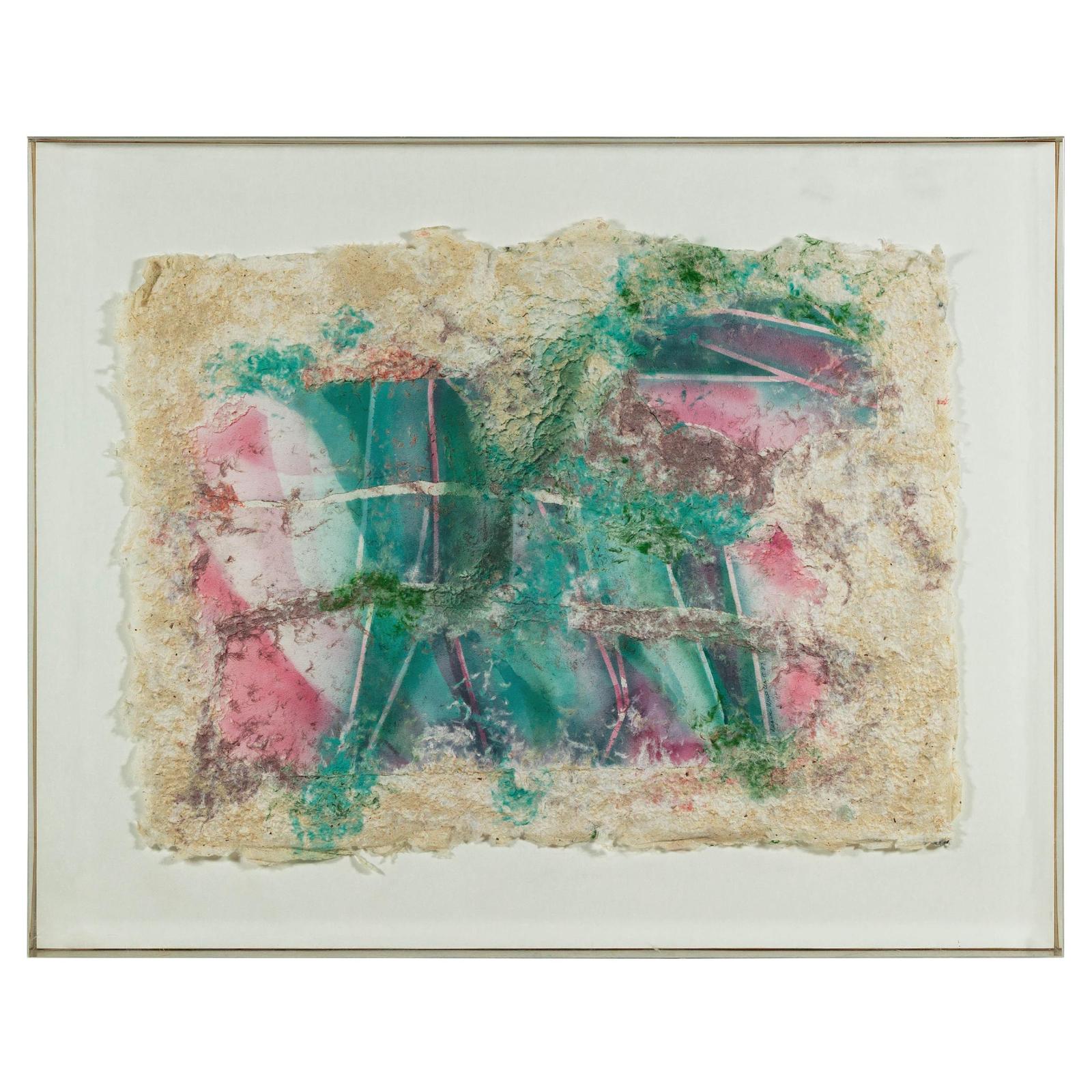 Leanne Weissler Abstract Painting in Lucite Box Frame with Vibrant Pastel Hues-1. Asian & Chinese Furniture, Art, Antiques, Vintage Home Décor for sale at FEA Home