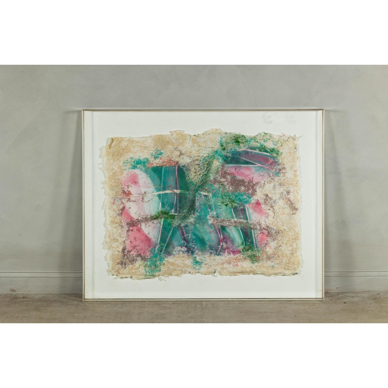 Leanne Weissler Abstract Painting in Lucite Box Frame with Vibrant Pastel Hues-2. Asian & Chinese Furniture, Art, Antiques, Vintage Home Décor for sale at FEA Home