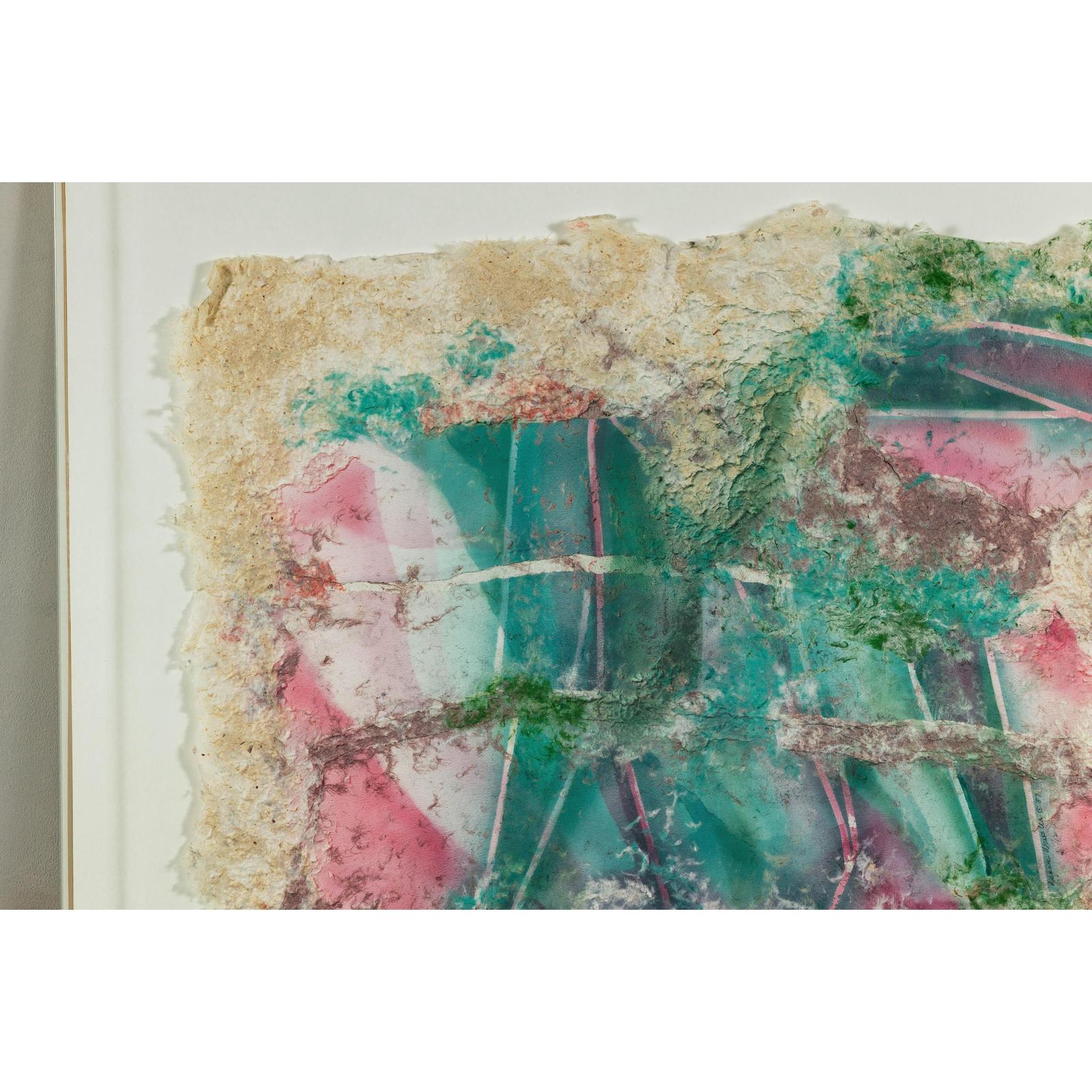 Leanne Weissler Abstract Painting in Lucite Box Frame with Vibrant Pastel Hues-5. Asian &amp; Chinese Furniture, Art, Antiques, Vintage Home Décor for sale at FEA Home