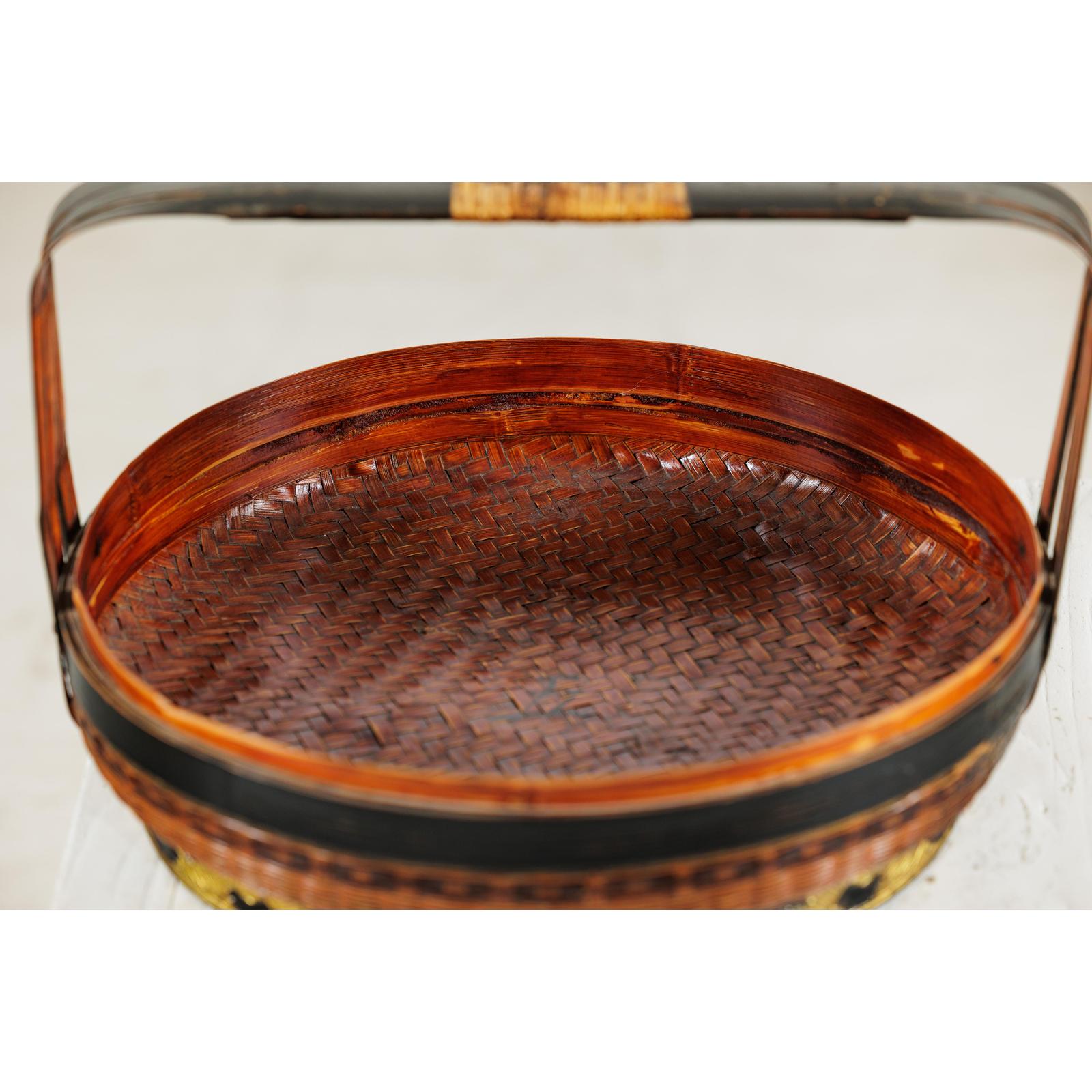 Lidden Woven Basket, Black Lacquer Handle and Gilt Decoration-11. Asian &amp; Chinese Furniture, Art, Antiques, Vintage Home Décor for sale at FEA Home