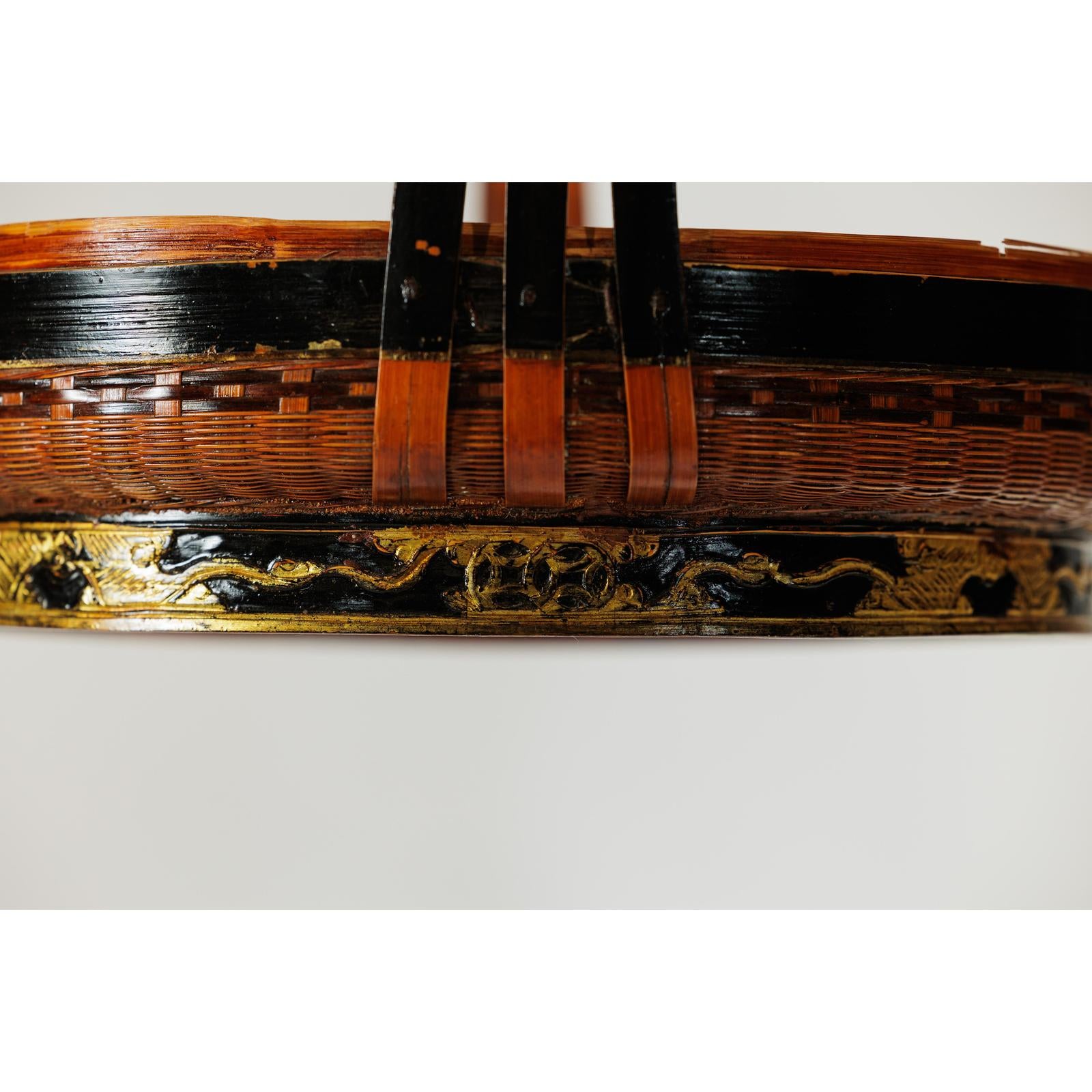 Lidden Woven Basket, Black Lacquer Handle and Gilt Decoration-12. Asian &amp; Chinese Furniture, Art, Antiques, Vintage Home Décor for sale at FEA Home