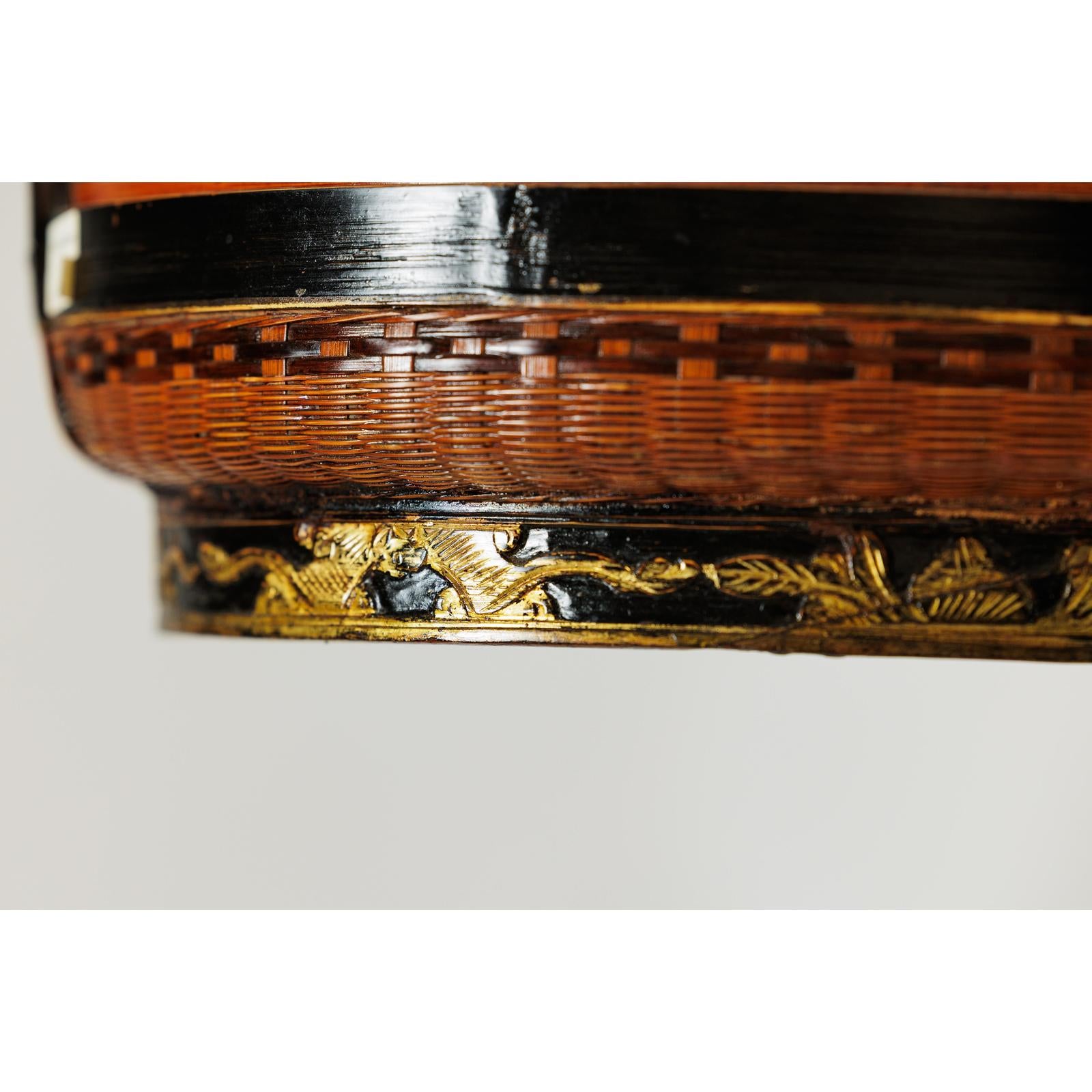 Lidden Woven Basket, Black Lacquer Handle and Gilt Decoration-13. Asian &amp; Chinese Furniture, Art, Antiques, Vintage Home Décor for sale at FEA Home