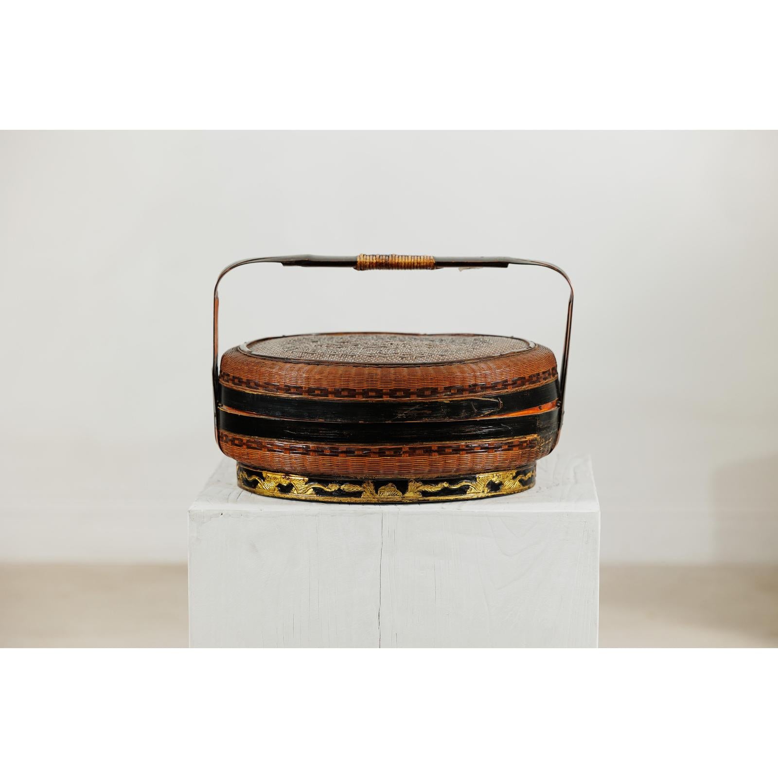Lidden Woven Basket, Black Lacquer Handle and Gilt Decoration-14. Asian &amp; Chinese Furniture, Art, Antiques, Vintage Home Décor for sale at FEA Home
