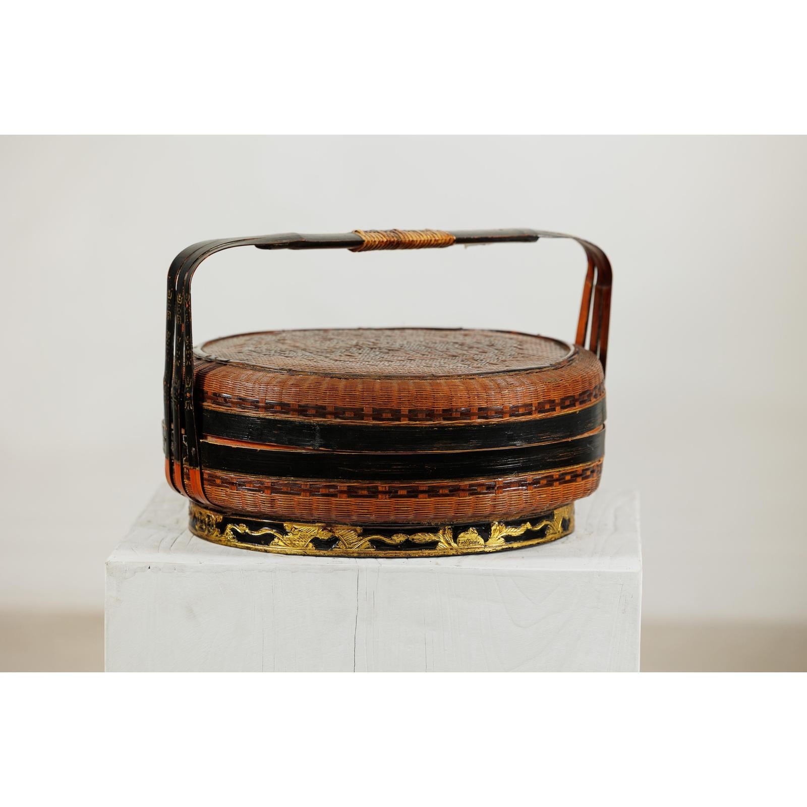 Lidden Woven Basket, Black Lacquer Handle and Gilt Decoration-4. Asian &amp; Chinese Furniture, Art, Antiques, Vintage Home Décor for sale at FEA Home