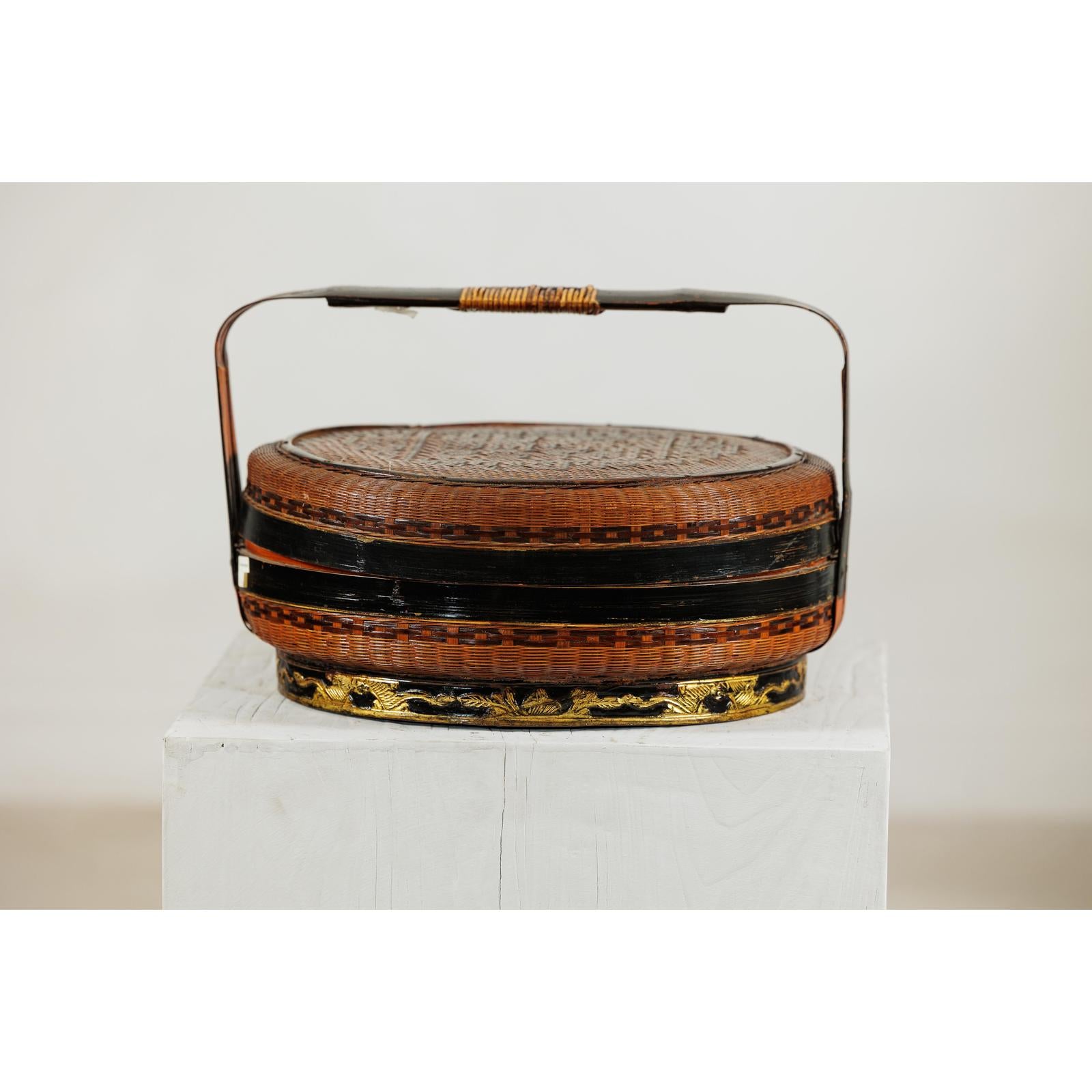 Lidden Woven Basket, Black Lacquer Handle and Gilt Decoration-6. Asian &amp; Chinese Furniture, Art, Antiques, Vintage Home Décor for sale at FEA Home