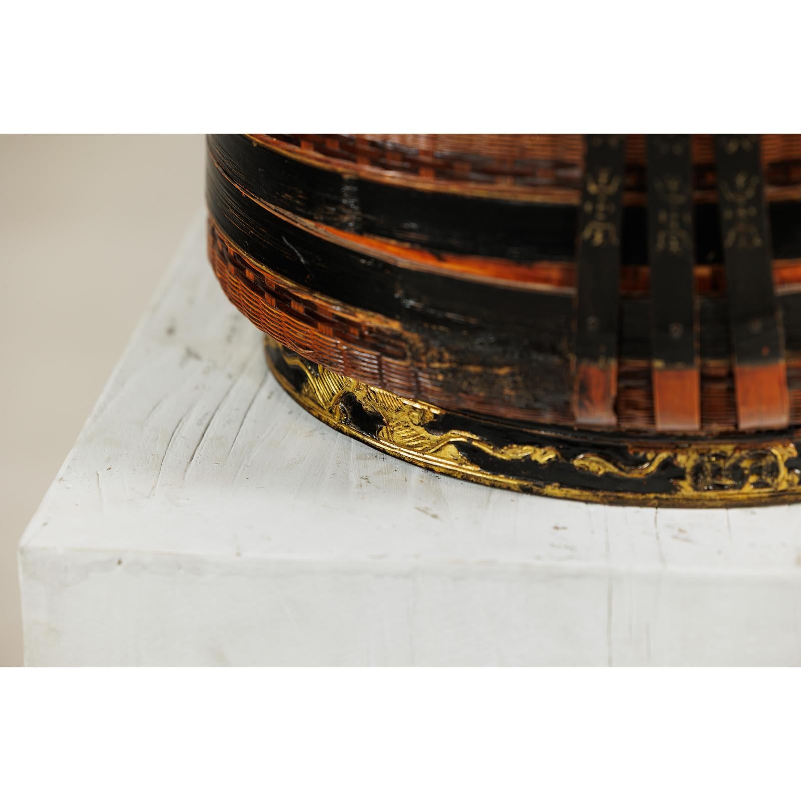 Lidden Woven Basket, Black Lacquer Handle and Gilt Decoration-9. Asian &amp; Chinese Furniture, Art, Antiques, Vintage Home Décor for sale at FEA Home