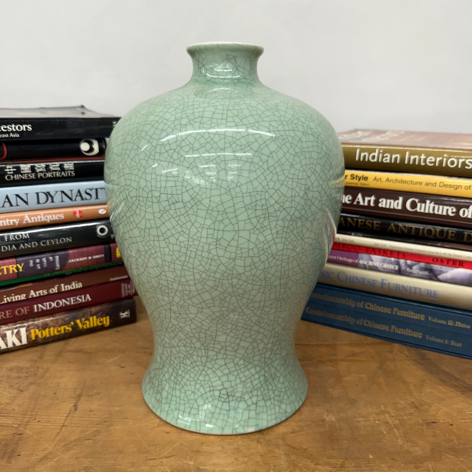 Light Green Crackle Ceramic Vase with Round Body, SKU , image 3