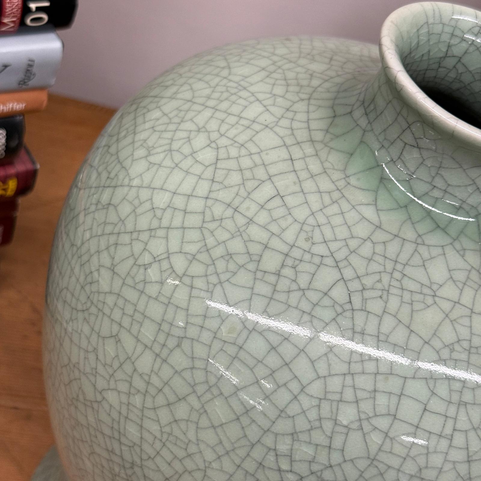Light Green Crackle Ceramic Vase with Round Body, SKU , image 4