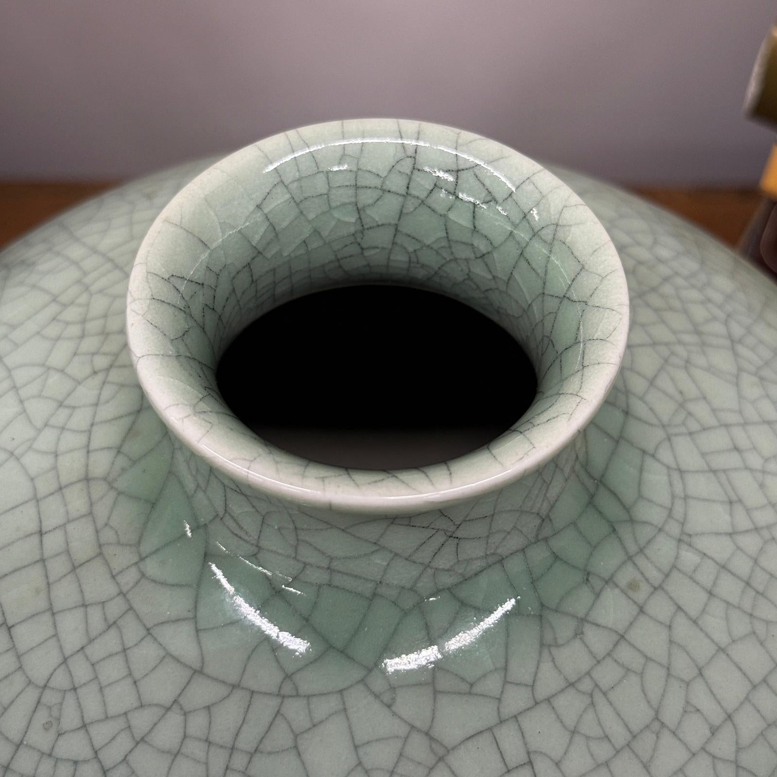 Light Green Crackle Ceramic Vase with Round Body, SKU , image 6
