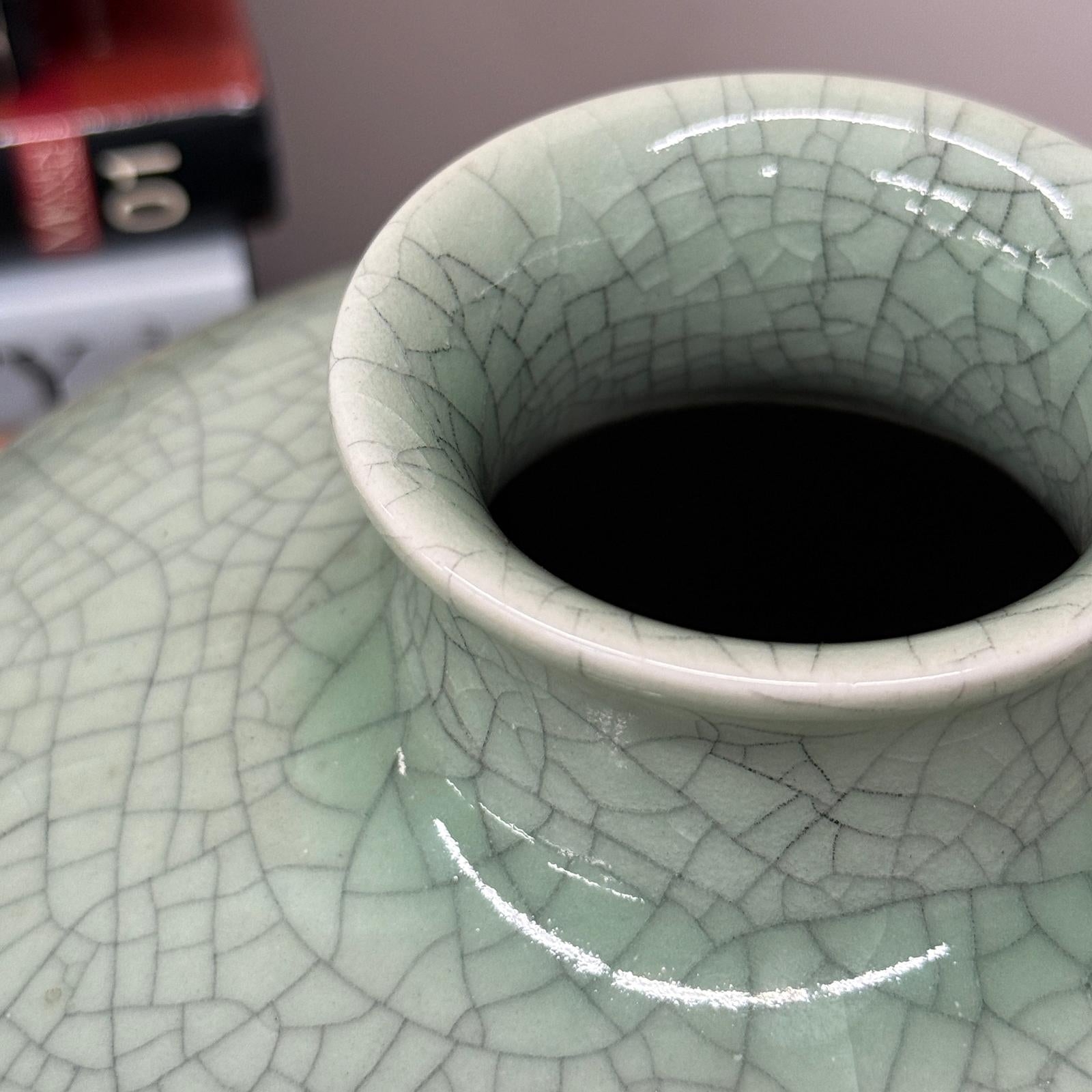 Light Green Crackle Ceramic Vase with Round Body, SKU , image 7