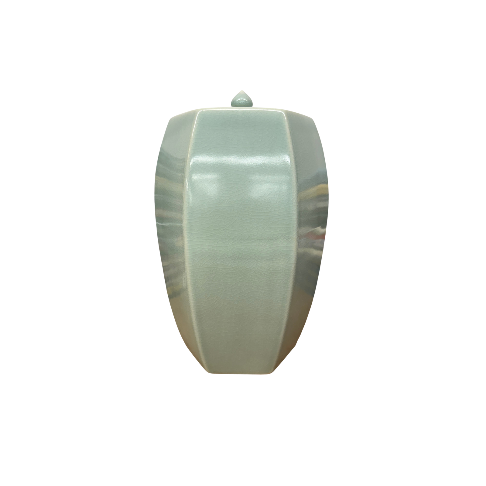 Light Green Crackle Glaze Hexagonal Lidded Jar - FEA Home