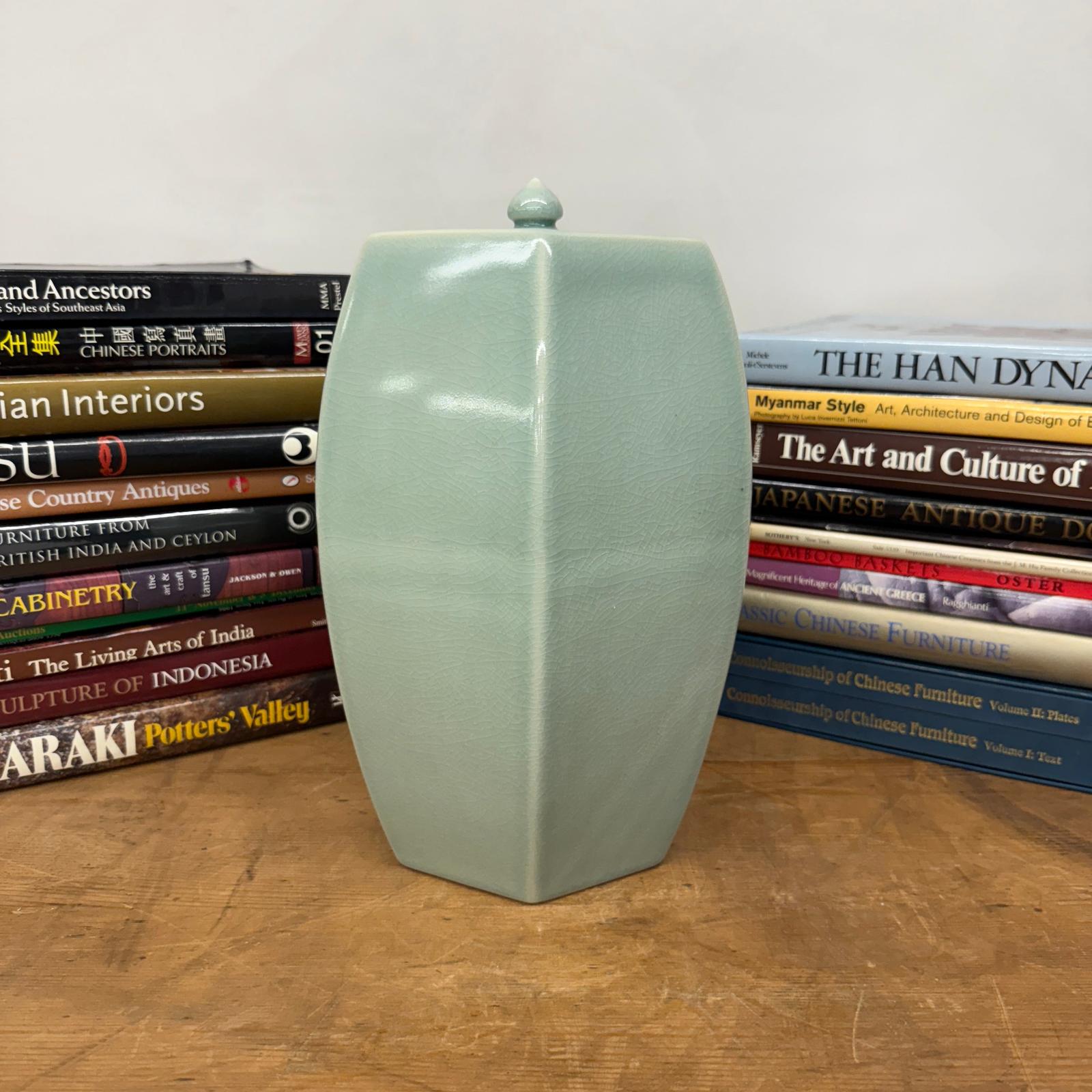 Light Green Crackle Glaze Hexagonal Lidded Jar - FEA Home