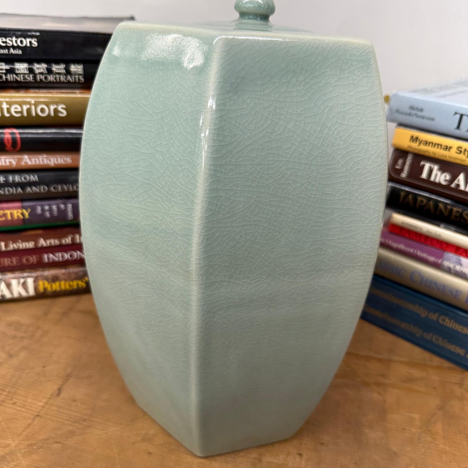 Light Green Crackle Glaze Hexagonal Lidded Jar - FEA Home