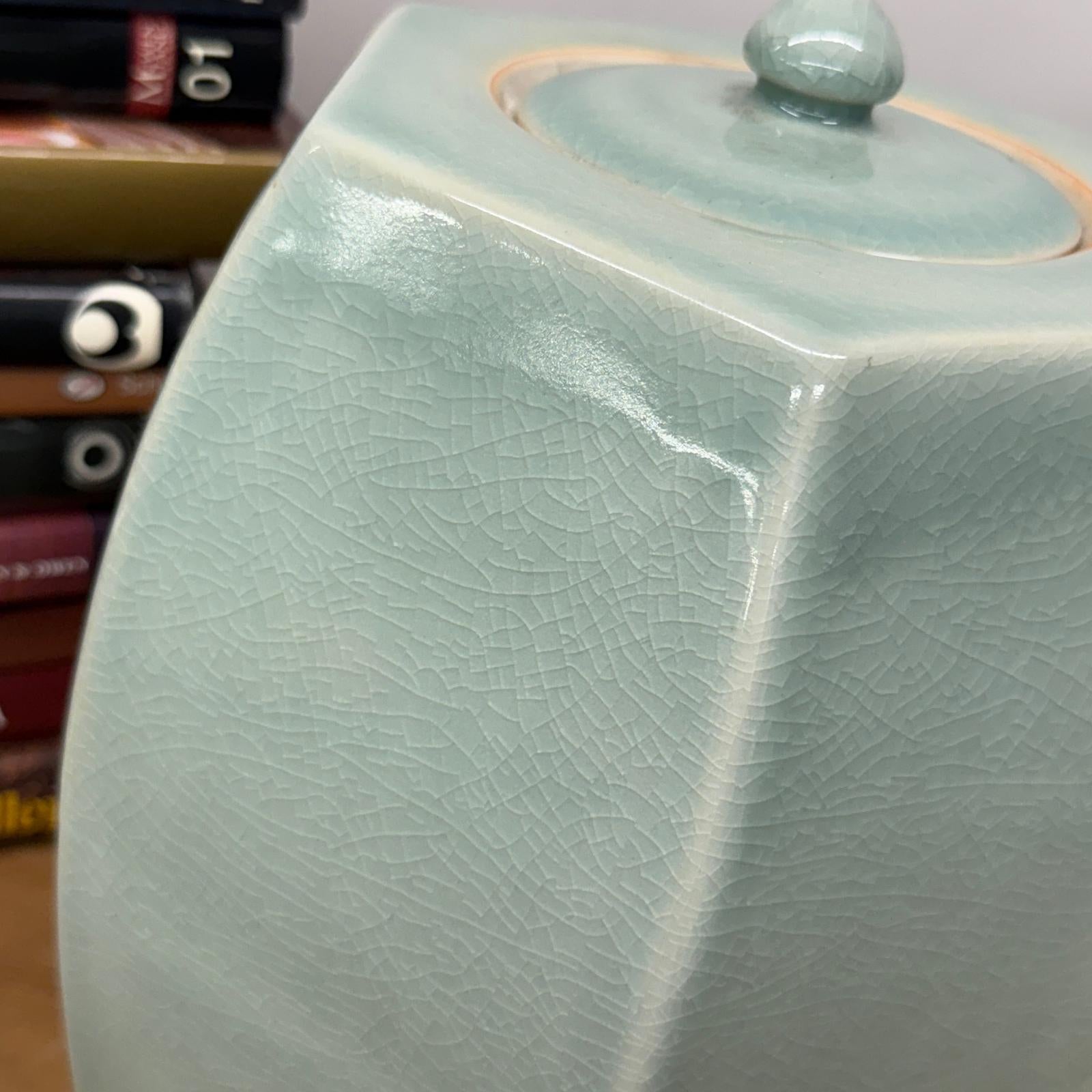 Light Green Crackle Glaze Hexagonal Lidded Jar - FEA Home