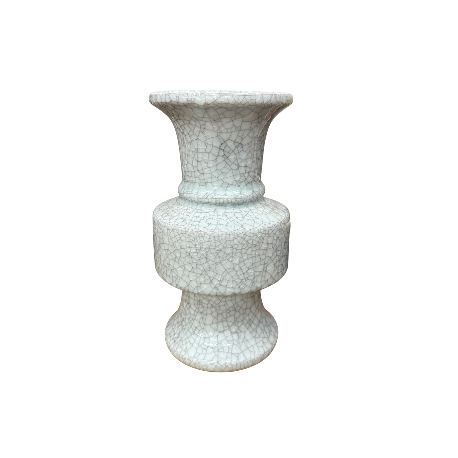 Light White Crackle Vase with Bold Geometric Stacked Form, SKU , image 1