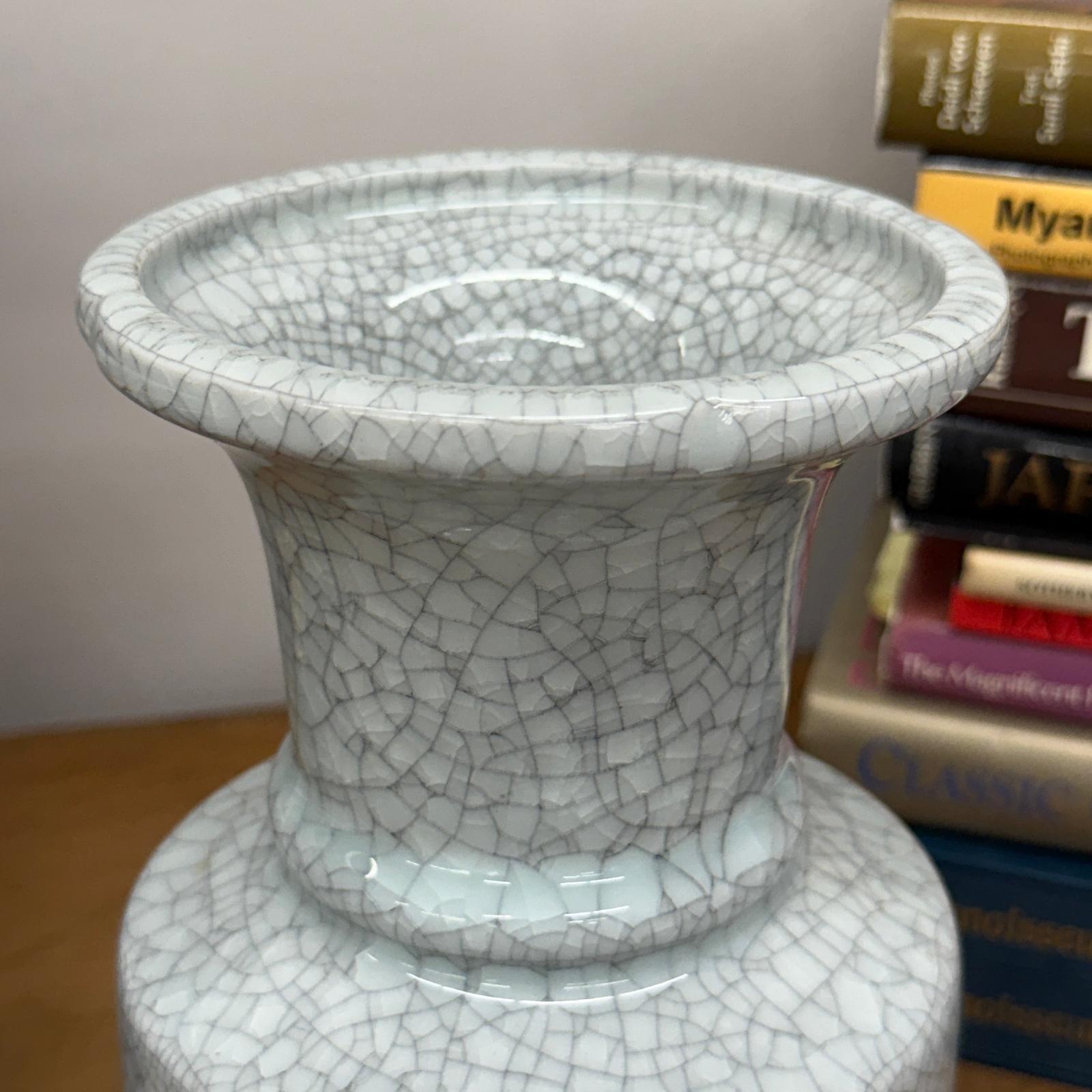 Light White Crackle Vase with Bold Geometric Stacked Form, SKU , image 2
