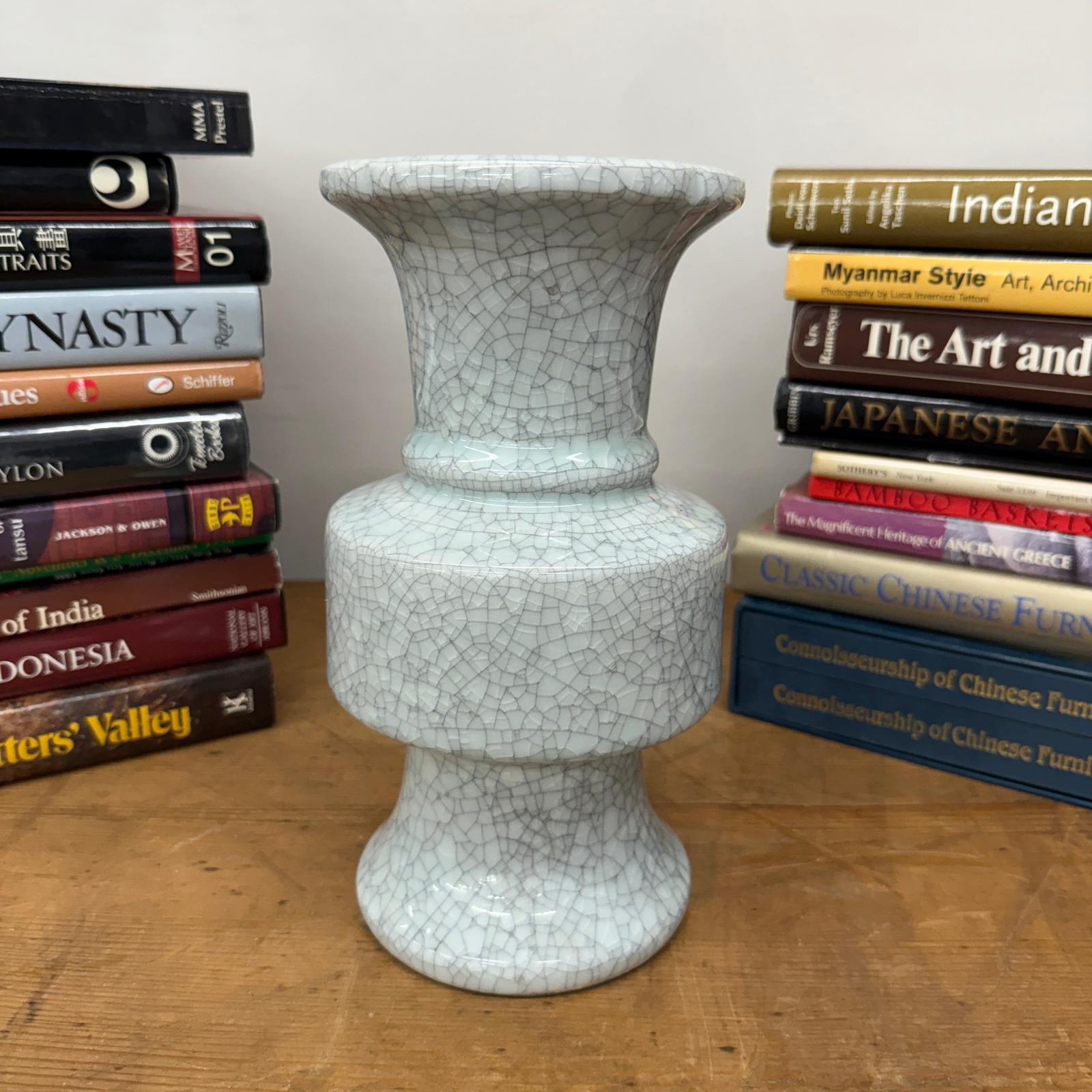 Light White Crackle Vase with Bold Geometric Stacked Form, SKU , image 3