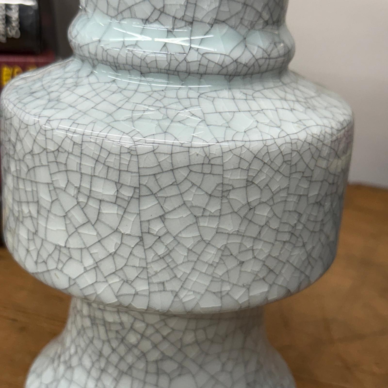 Light White Crackle Vase with Bold Geometric Stacked Form, SKU , image 5